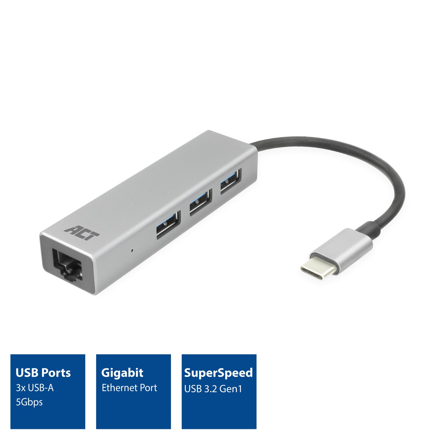 USB-C 3.2 Gen1 hub met 3 USB-A poorten en Gigabit Ethernet - 2