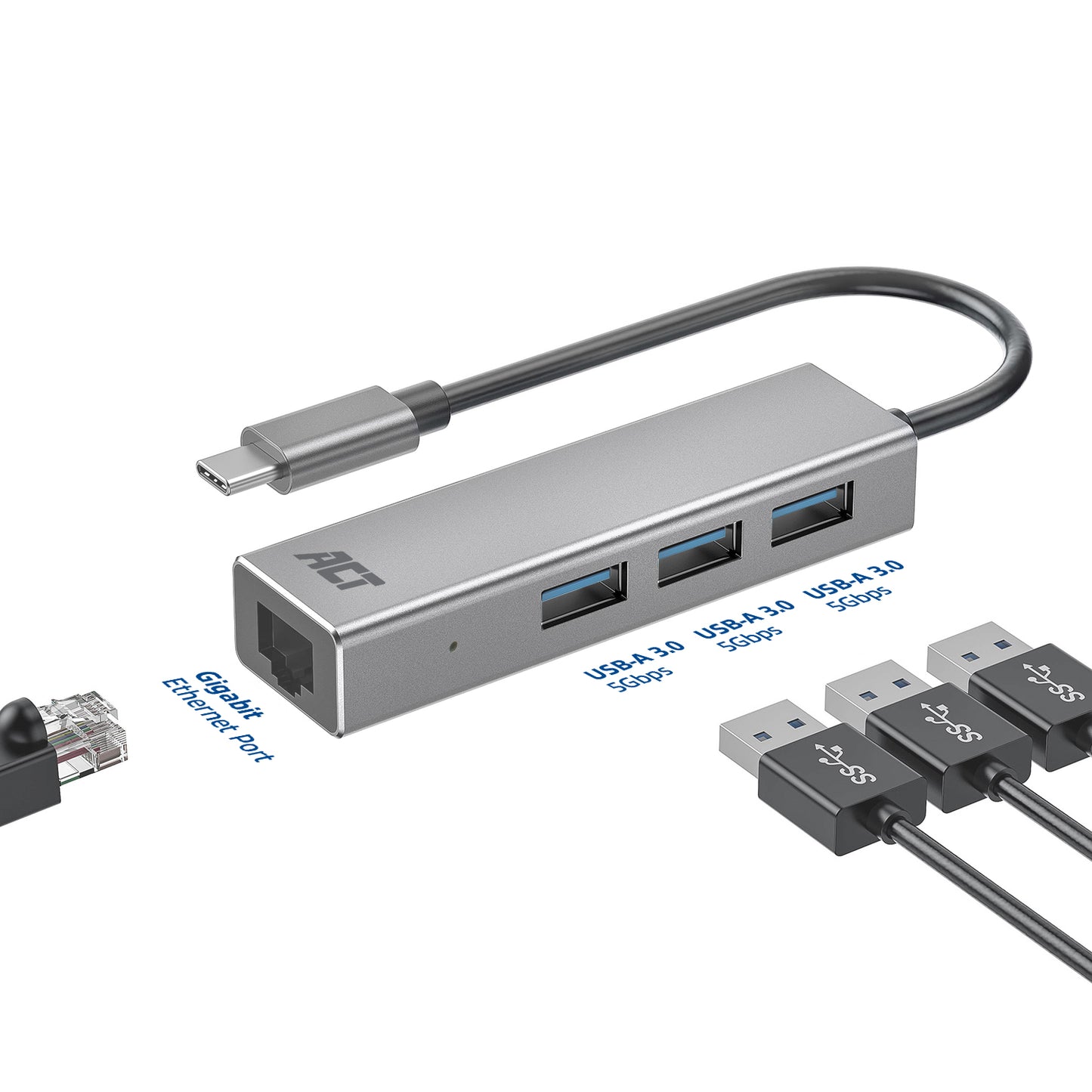USB-C 3.2 Gen1 hub met 3 USB-A poorten en Gigabit Ethernet - 4