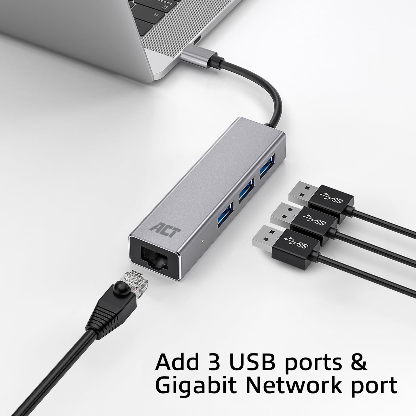 USB-C 3.2 Gen1 hub met 3 USB-A poorten en Gigabit Ethernet - 5