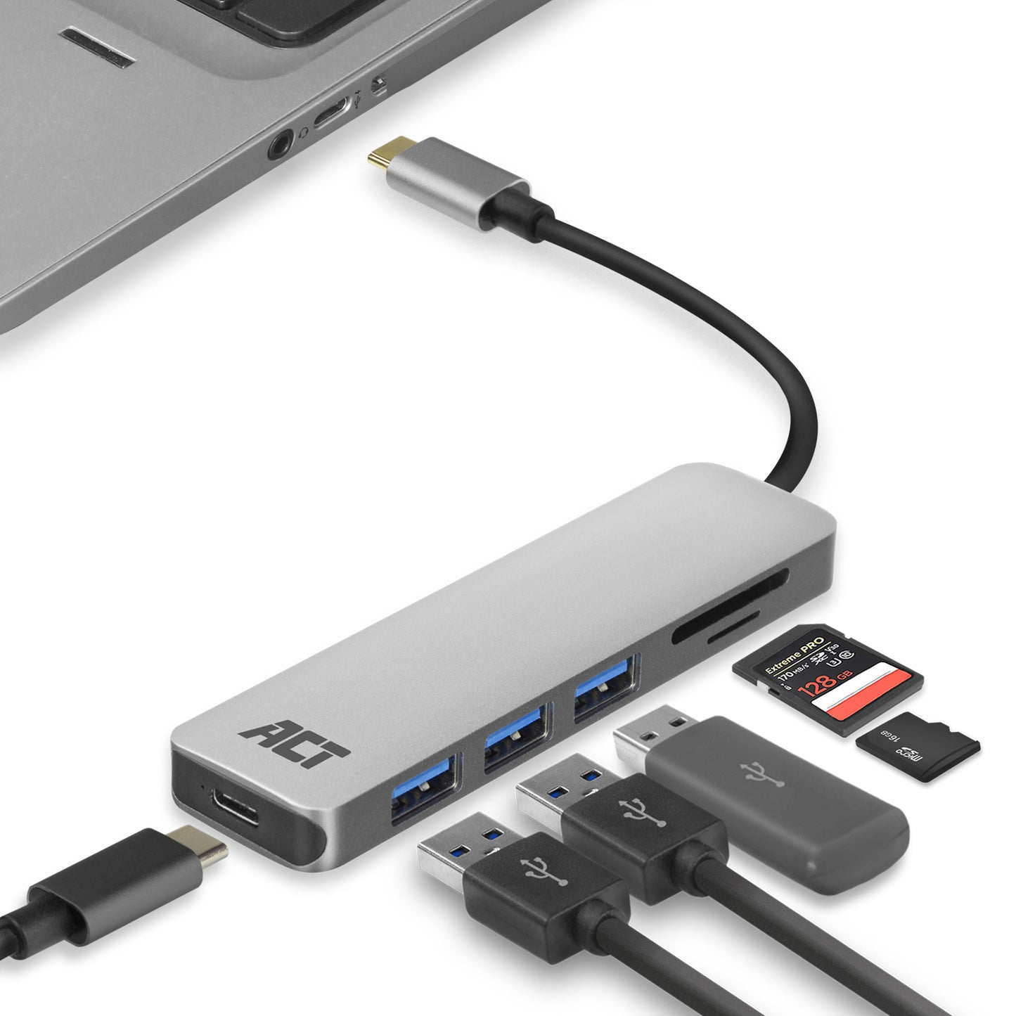 USB-C Hub 3.0 met 3 USB-A Poorten en Micro SD/SD Kaartlezer - 5