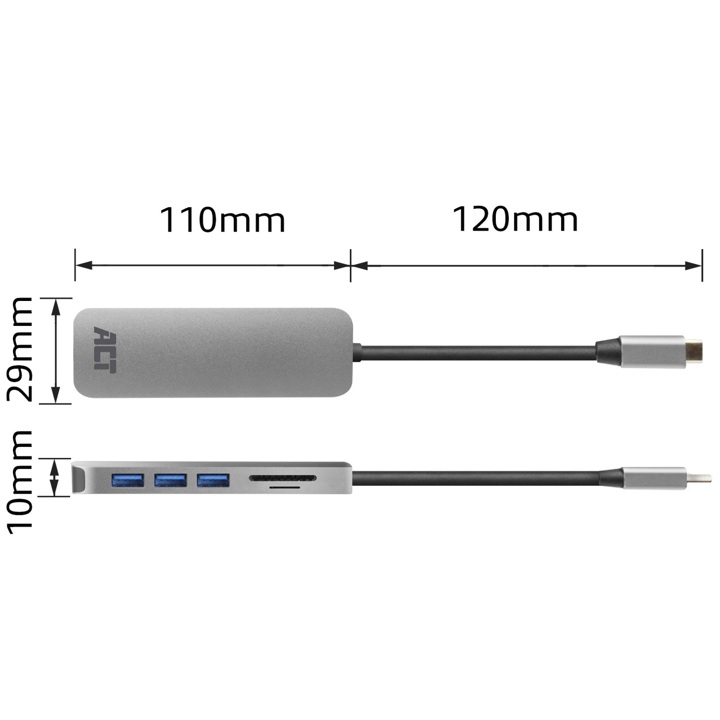 USB-C Hub 3.0 met 3 USB-A Poorten en Micro SD/SD Kaartlezer - 6