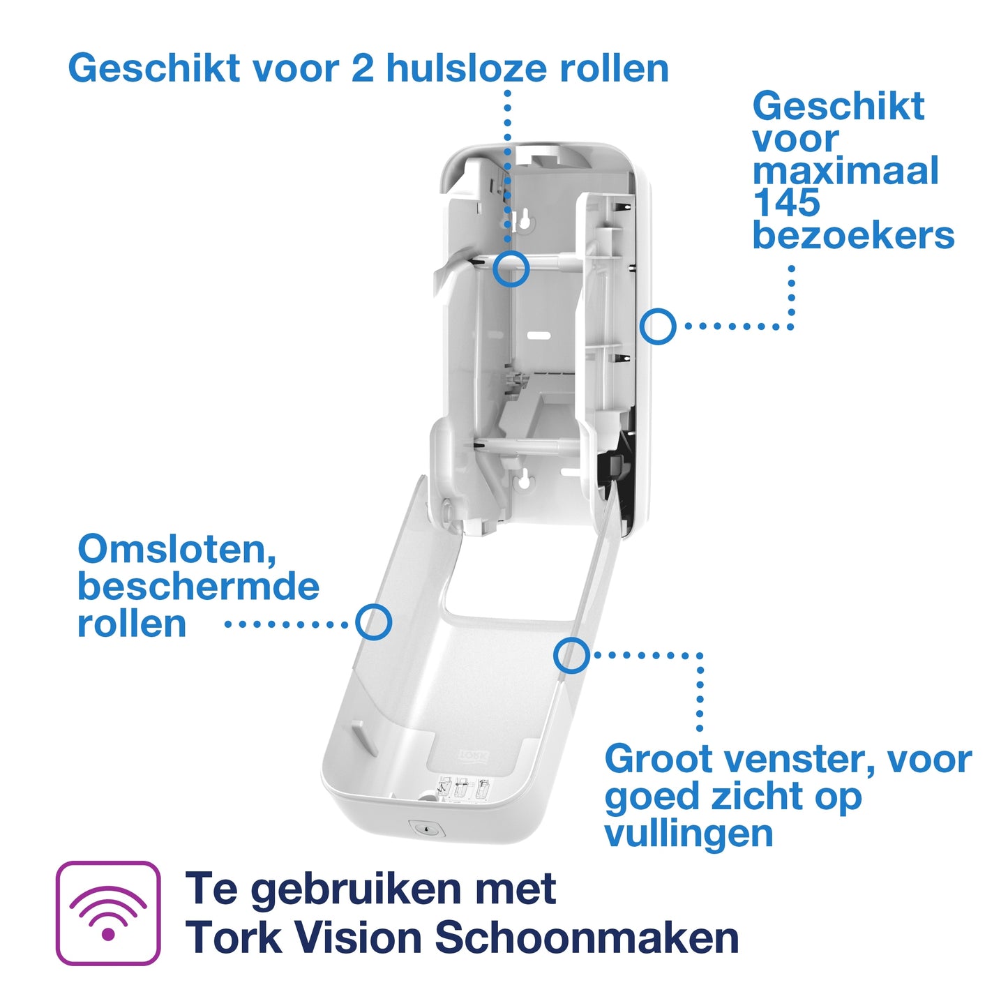 Toiletpapierdispenser Tork T7 verticaal duo wit - 3