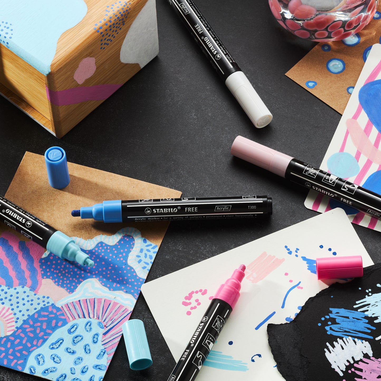 Acrylmarker STABILO Free Acrylic Mixed Tip Zwart Set van 3 - 5