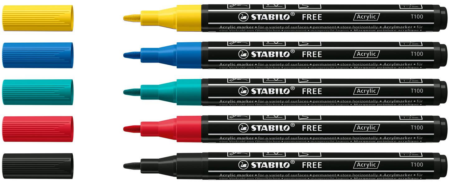 STABILO Free Acrylic Marker T100 Assortiment – 5 Kleuren - 2