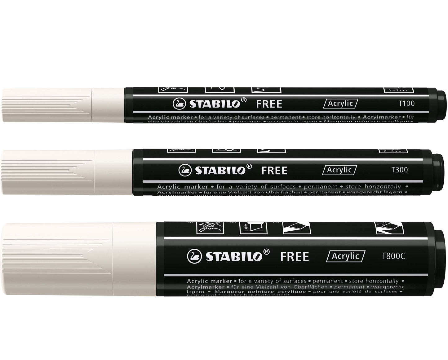 STABILO Free Acrylic Marker T100 Wit – 1-2 mm fijne punt - 3