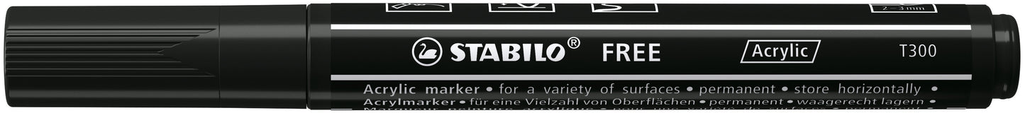 Stabilo Free Acrylic Marker T300 Zwart, 2-3 mm ronde punt - 2