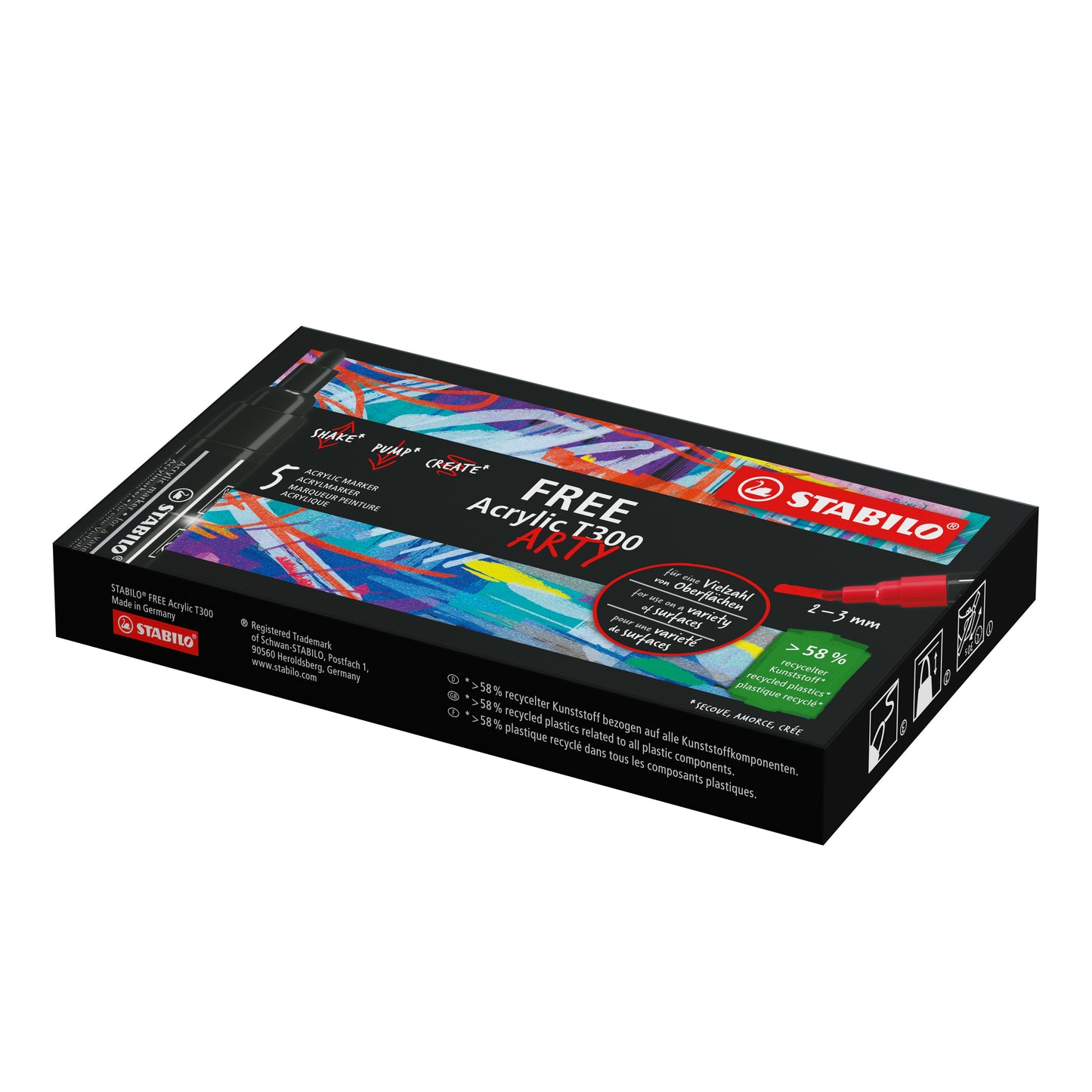 Stabilo Free Acrylic Marker T300 Zwart, 2-3 mm ronde punt - 3