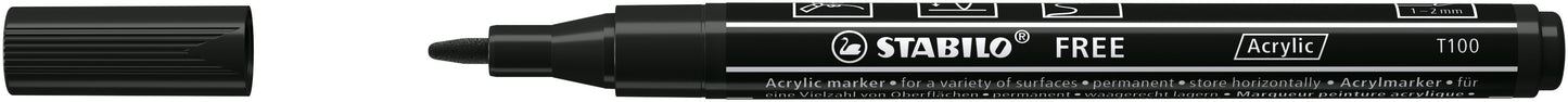 Acrylmarker STABILO Free Acrylic T100 Zwart met fijne punt