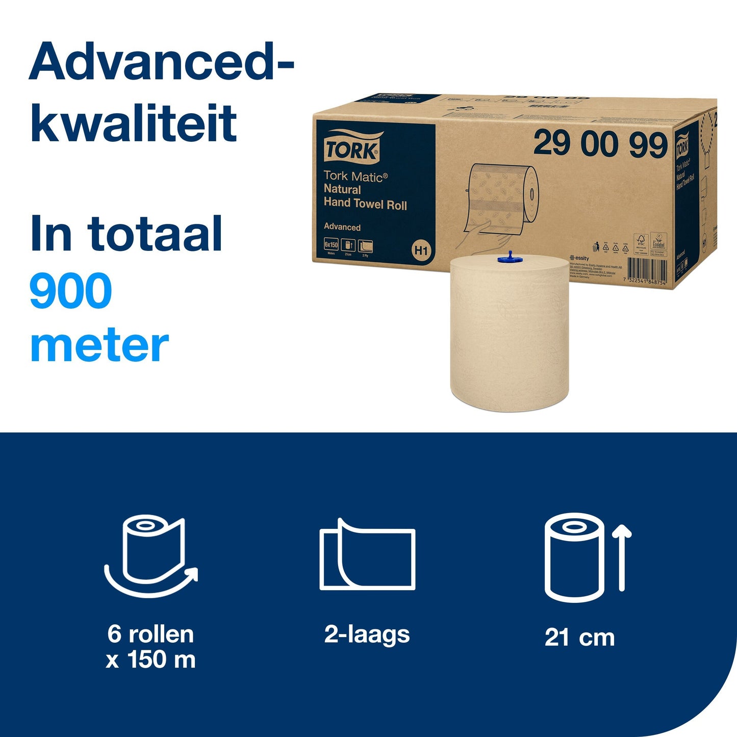 Handdoekrol Tork H1 Advanced 2-laags 150m naturel 6 rollen - 2