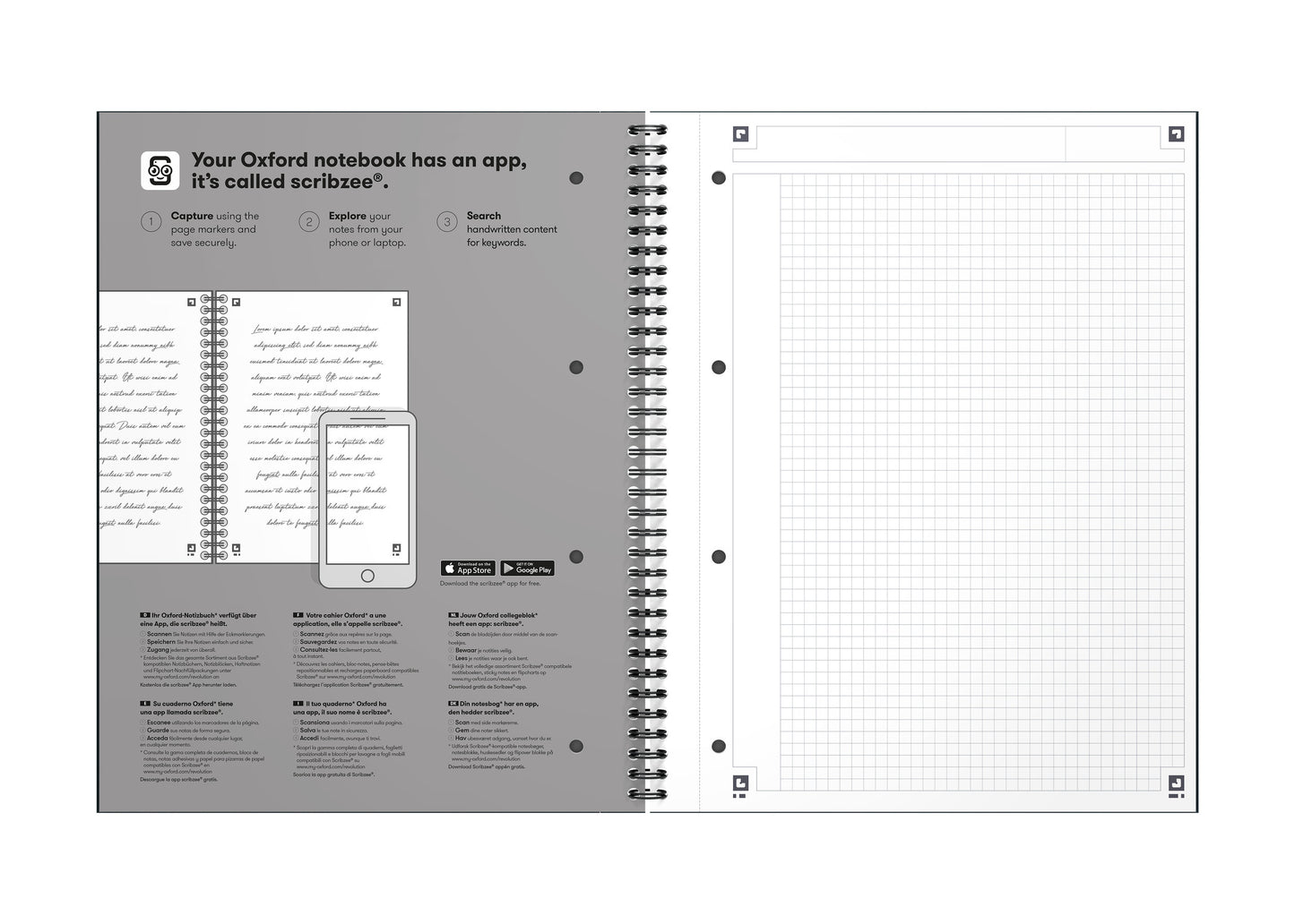 Spiraalblok Oxf International A4+ ruit met 160 pagina's en perforaties - 3
