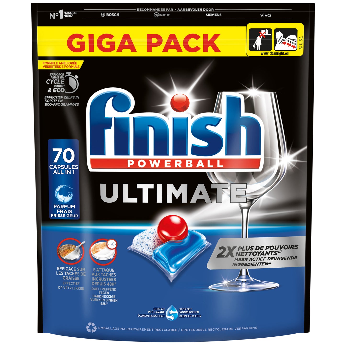 Finish Ultimate Reguliere Vaatwastabletten 70 stuks, Uitzonderlijke Reiniging en Glans
