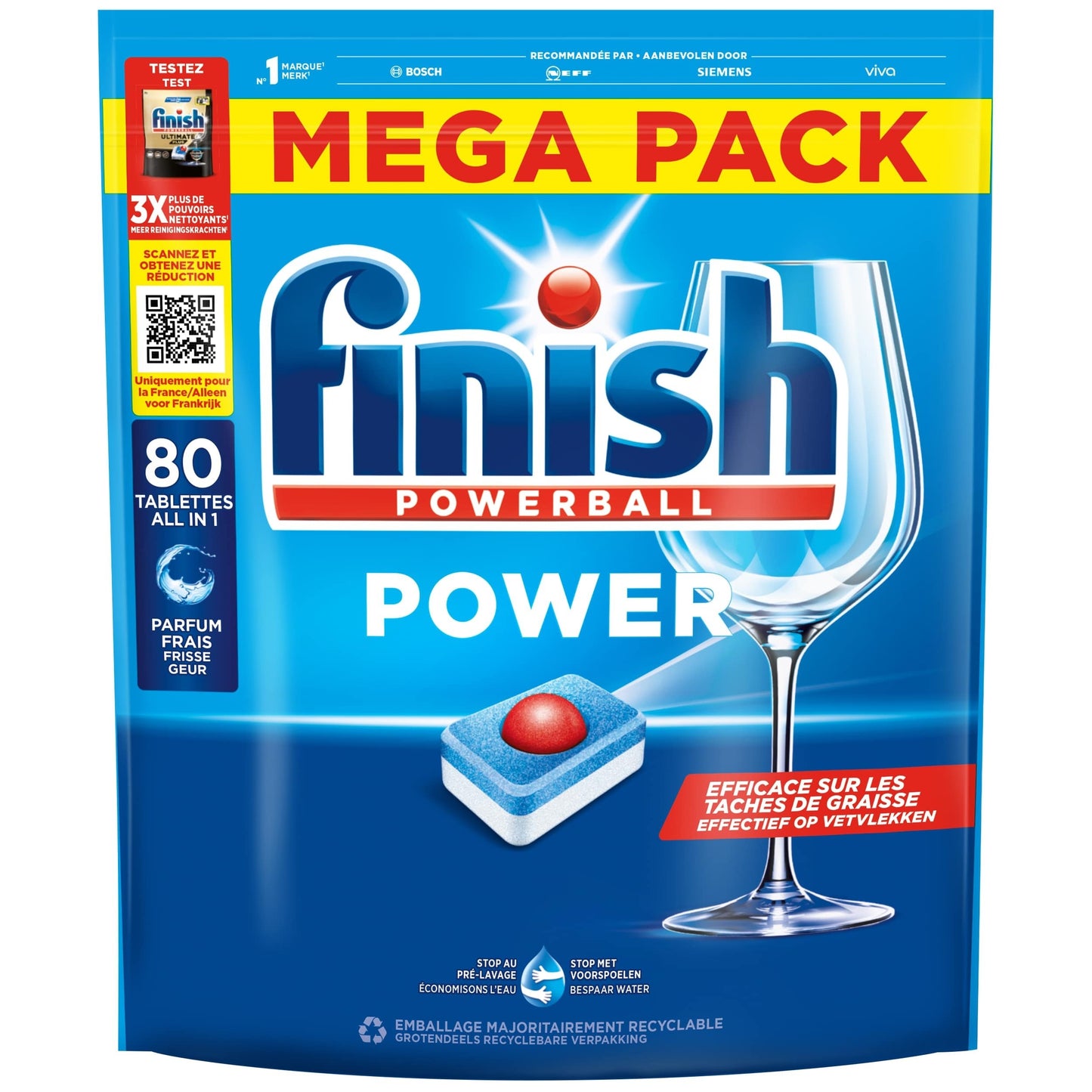 Finish AIO Power Vaatwastabletten 80 stuks, Alles-in-1 Reiniging