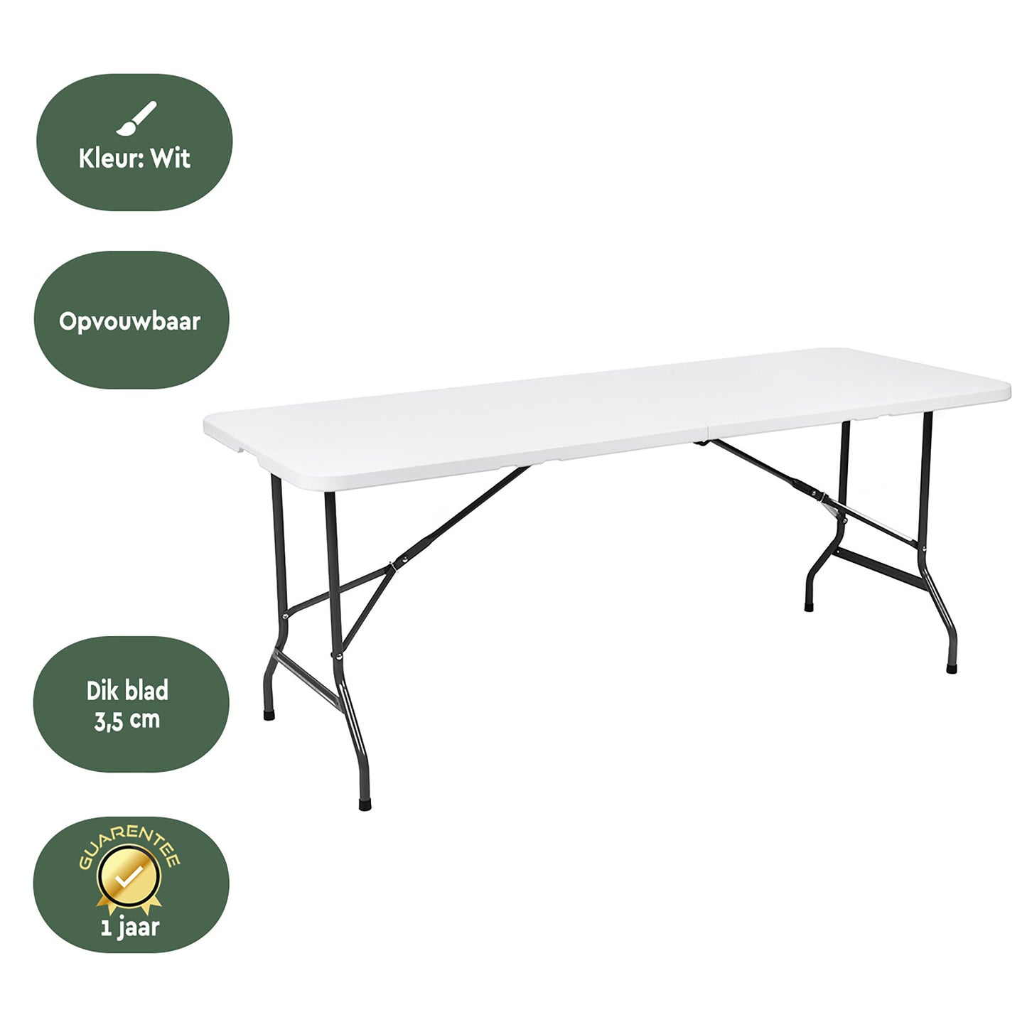 Vouwtafel BRASQ 180x70x74cm wit, inklapbaar met 2 hoogtestanden - 3
