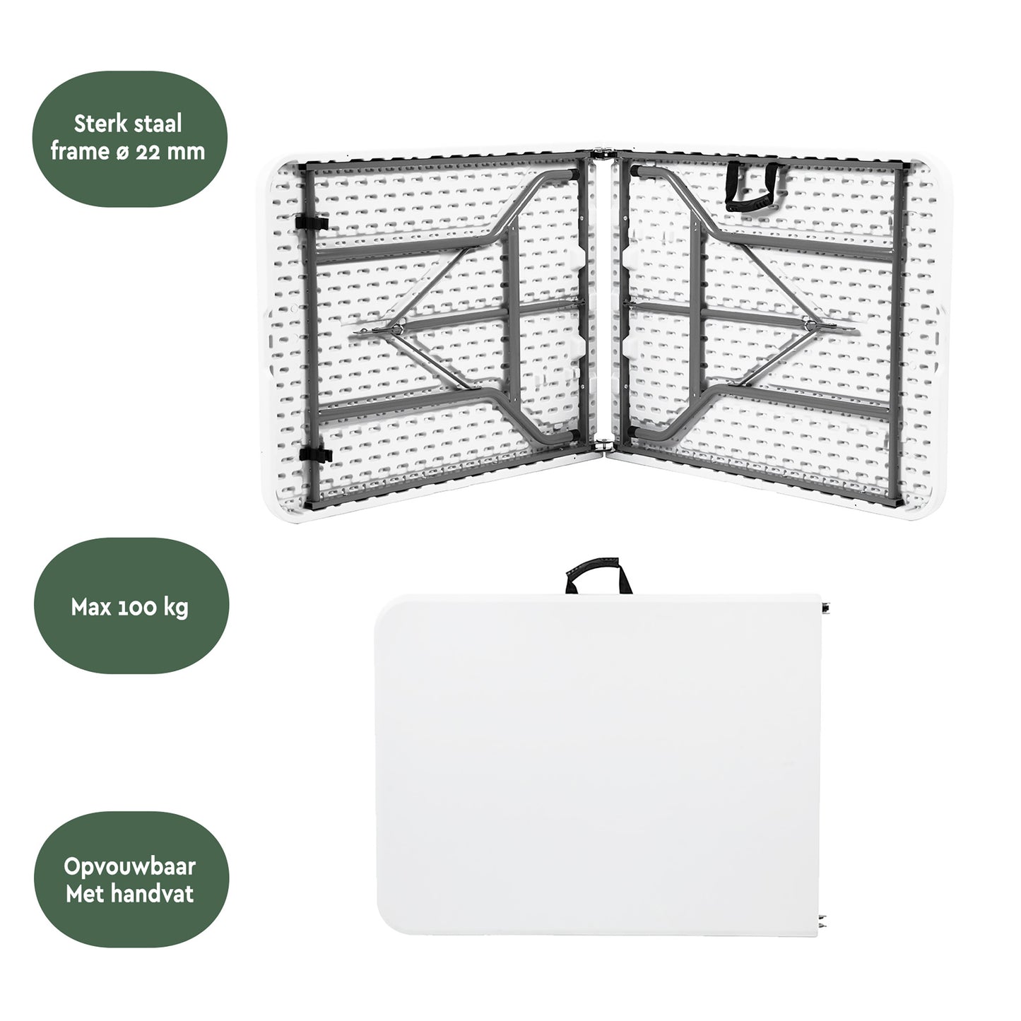 Vouwtafel BRASQ 180x70x74cm wit, inklapbaar met 2 hoogtestanden - 4