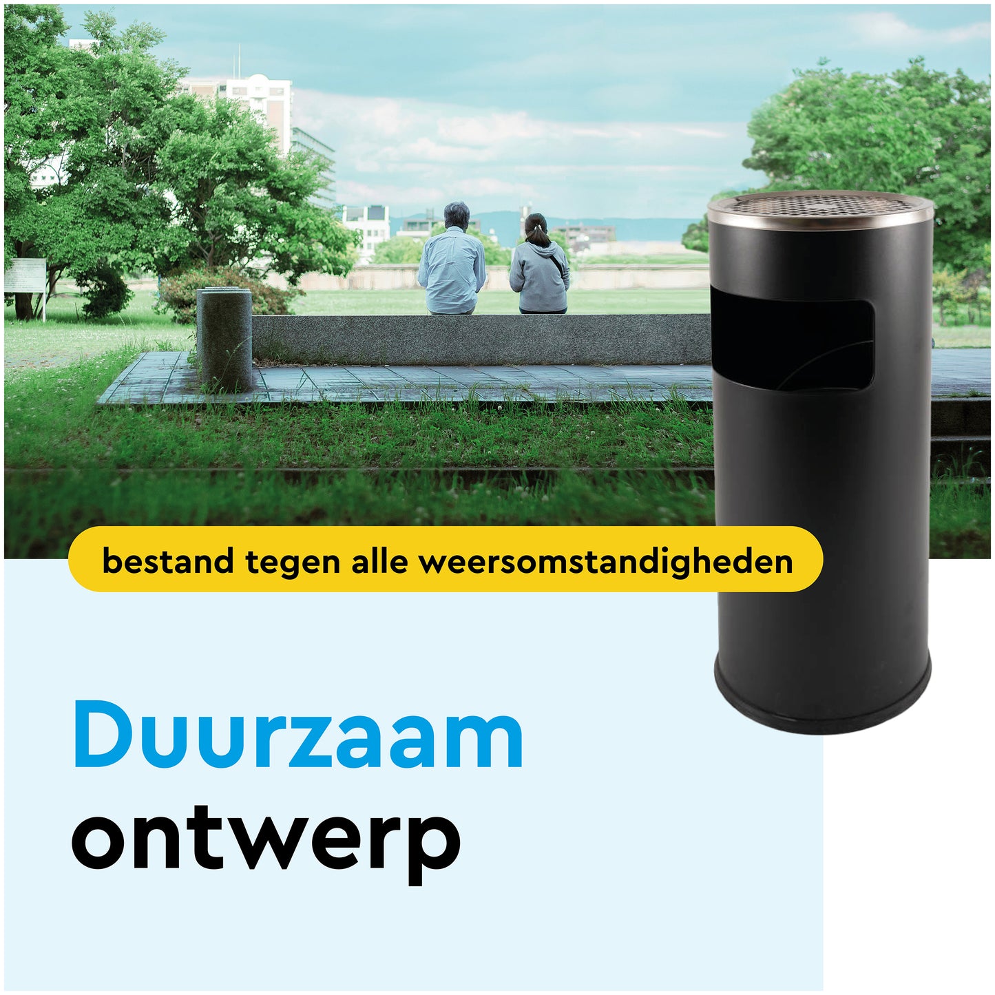 BRASQ 11L Zwarte Afvalbak met Asbak voor Buitengebruik - 3