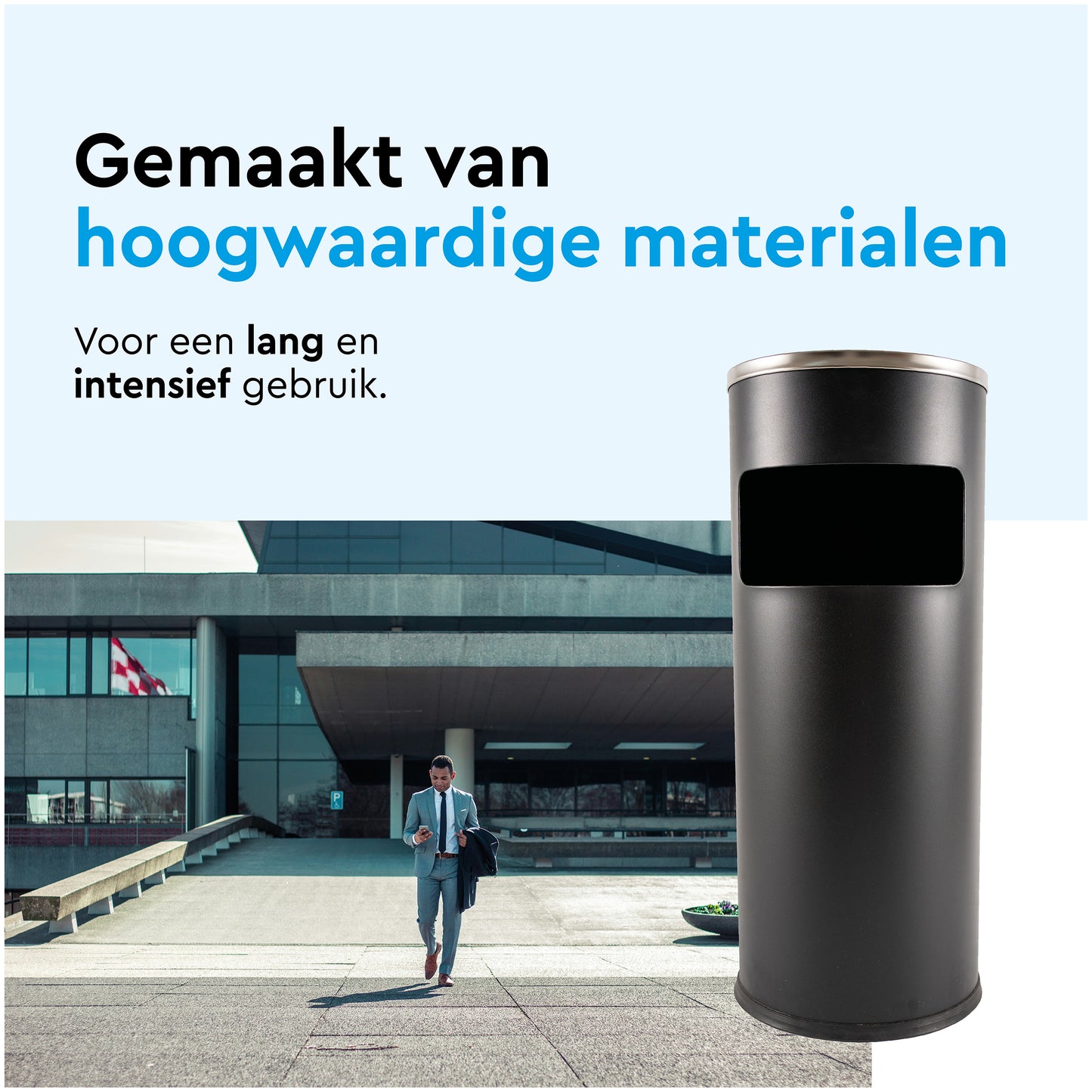 BRASQ 11L Zwarte Afvalbak met Asbak voor Buitengebruik - 4