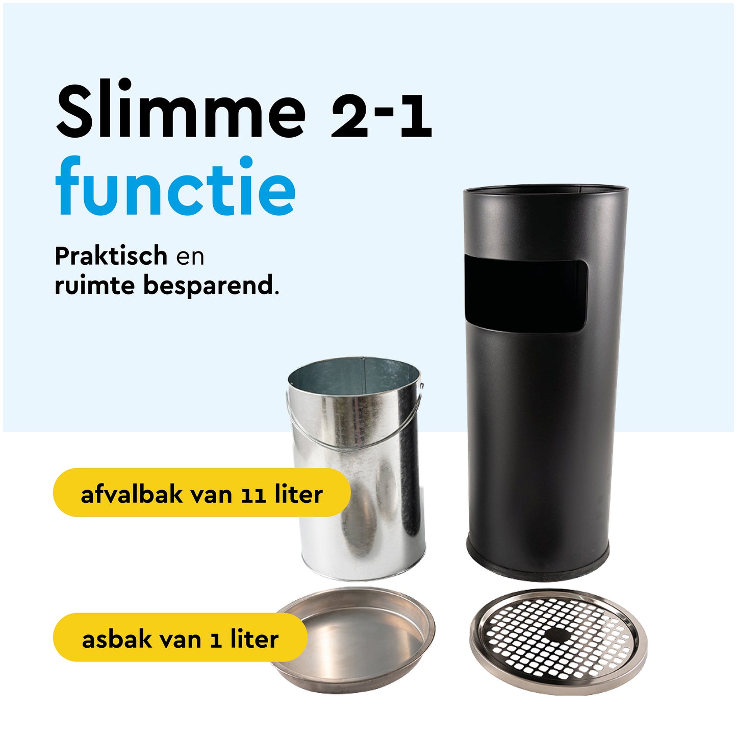 BRASQ 11L Zwarte Afvalbak met Asbak voor Buitengebruik - 5
