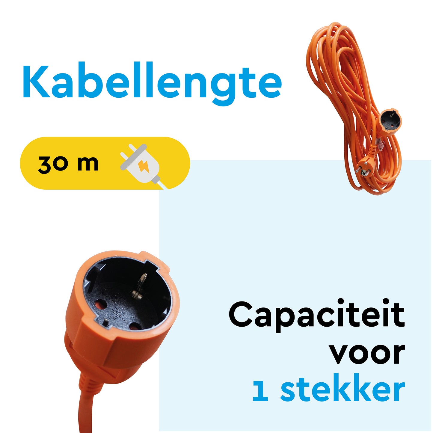 BRASQ 30 meter verlengsnoer, oranje, 16A, 3500W - 2