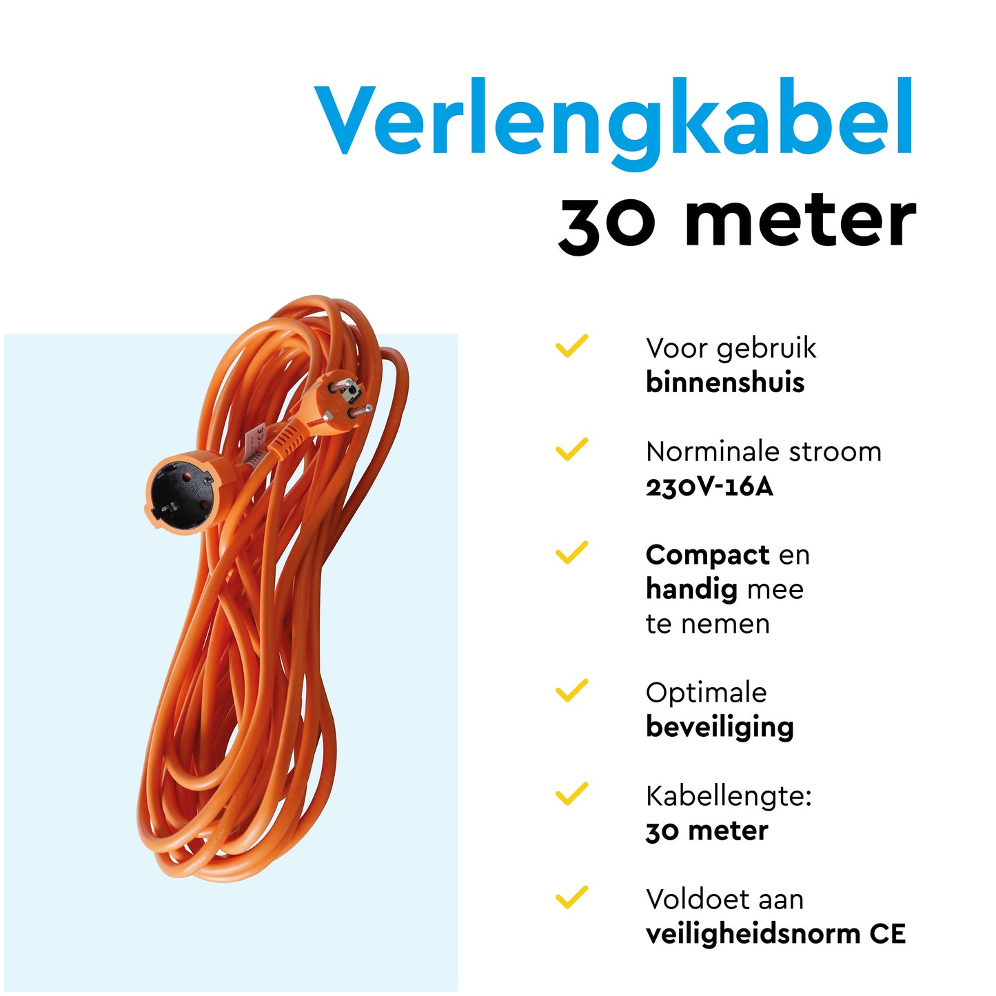BRASQ 30 meter verlengsnoer, oranje, 16A, 3500W - 5