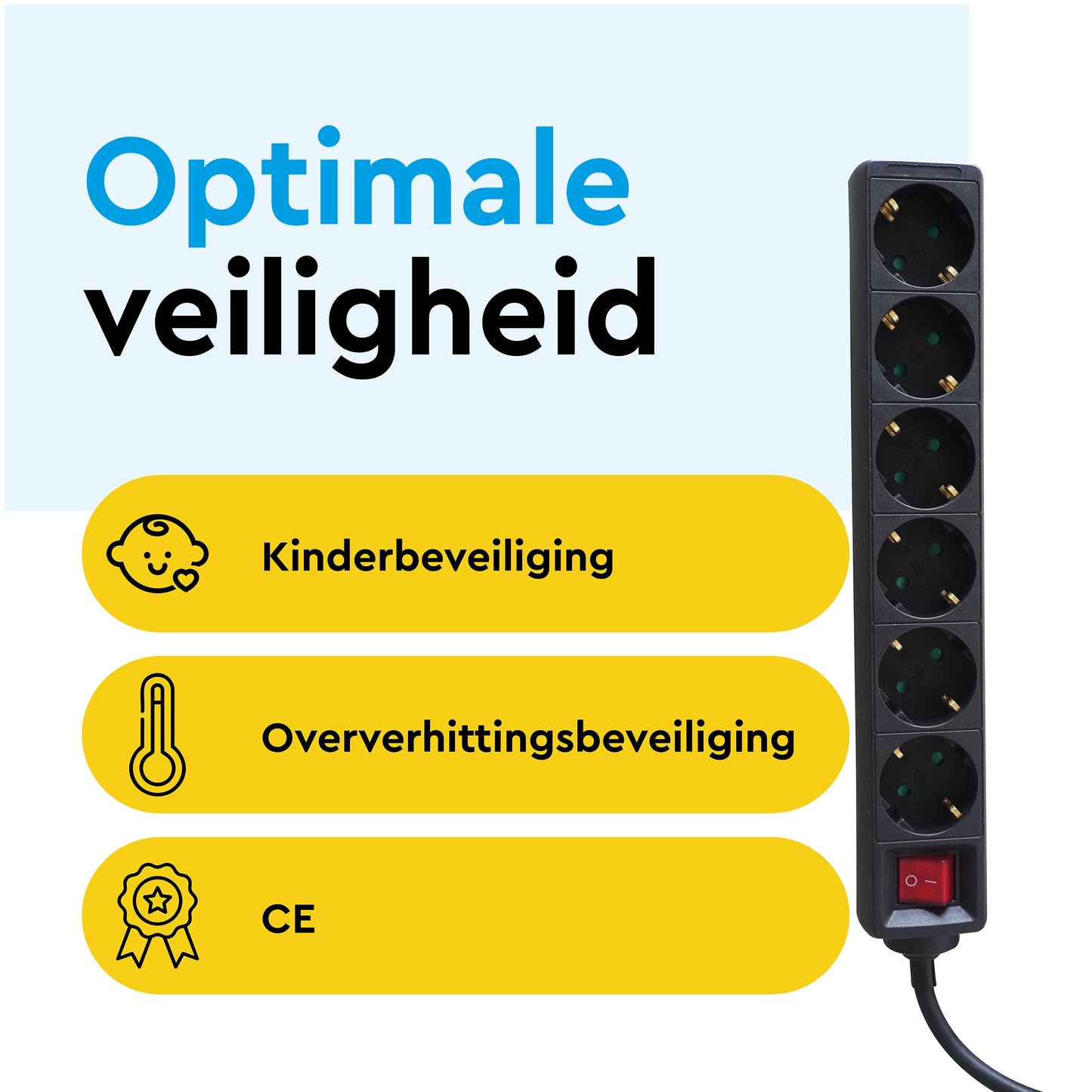 6-voudige stekkerdoos BRASQ met 5 m kabel, zwart - 6