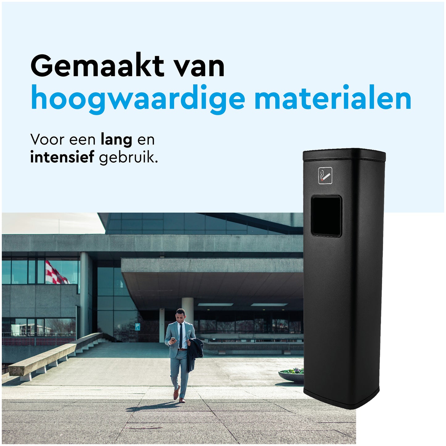 Afvalbak met asbak BRASQ 20 liter zwart - 4