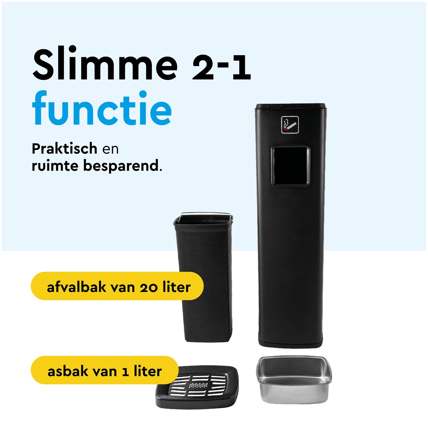 Afvalbak met asbak BRASQ 20 liter zwart - 5
