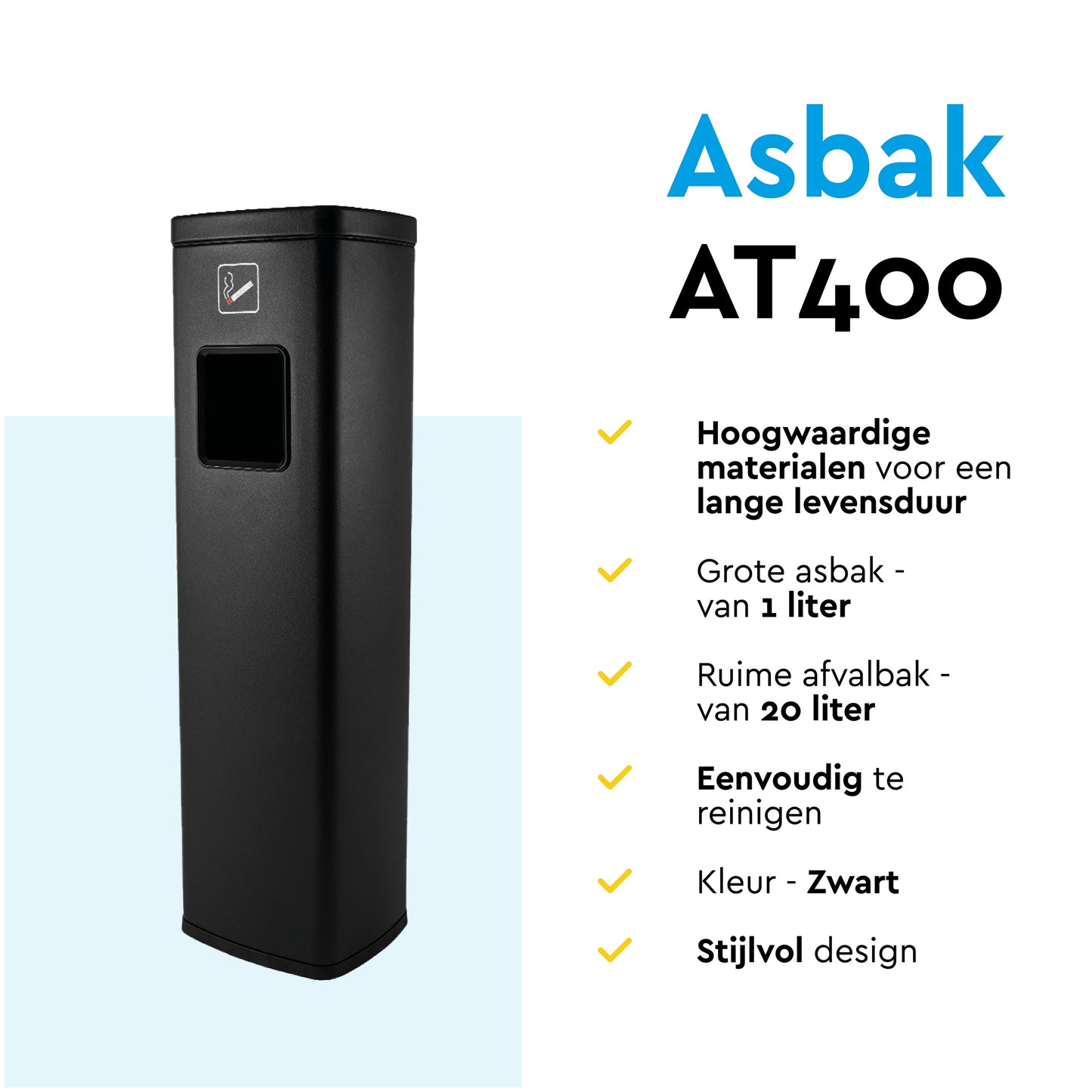 Afvalbak met asbak BRASQ 20 liter zwart - 6