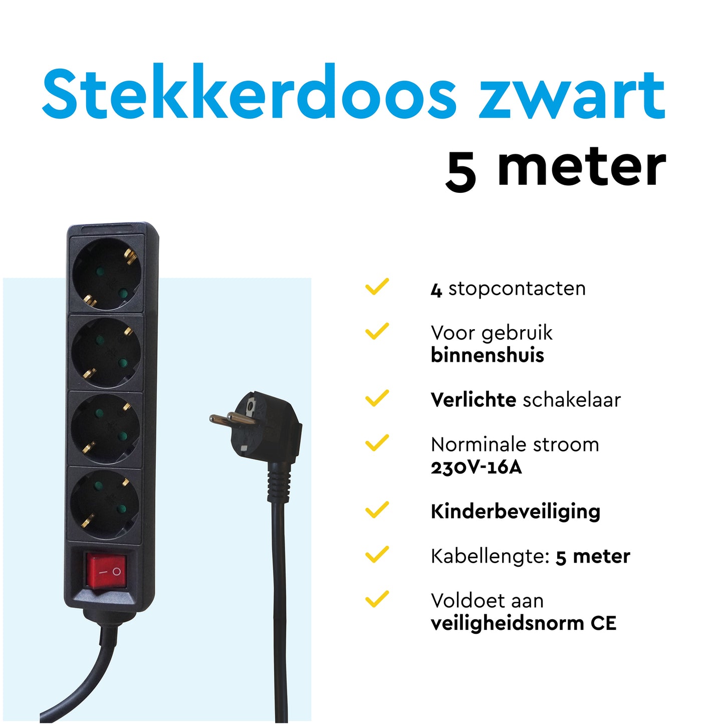 Stekkerdoos BRASQ 4-voudig met 5 meter kabel en kinderbeveiliging - 9