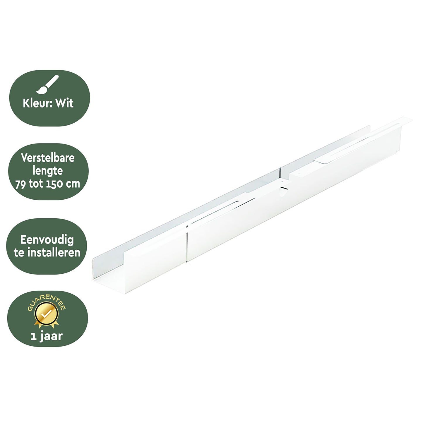 BRASQ Verstelbare Kabelgoot 75-150cm voor onder bureau, wit - 3