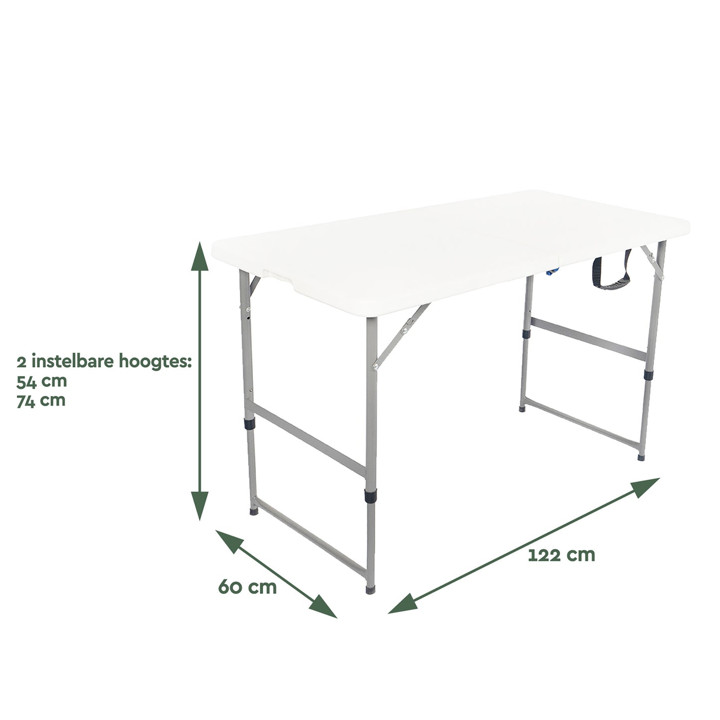 Vouwtafel BRASQ 120x60x74cm wit, inklapbaar met 2 hoogtestanden - 2