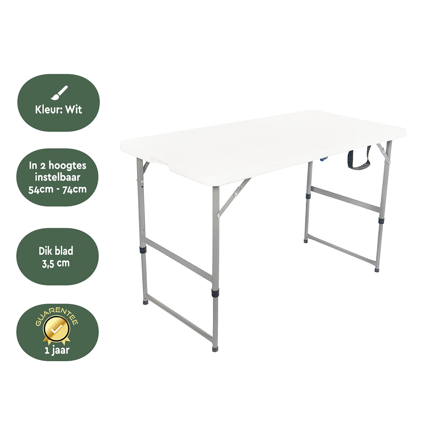 Vouwtafel BRASQ 120x60x74cm wit, inklapbaar met 2 hoogtestanden - 3