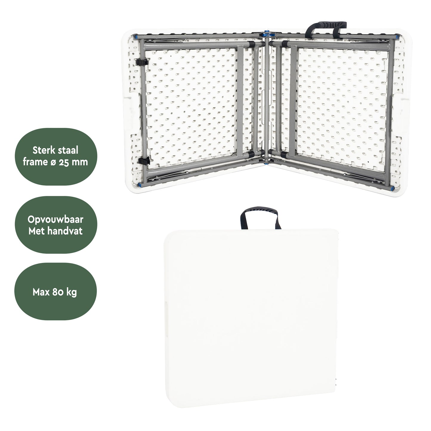 Vouwtafel BRASQ 120x60x74cm wit, inklapbaar met 2 hoogtestanden - 4