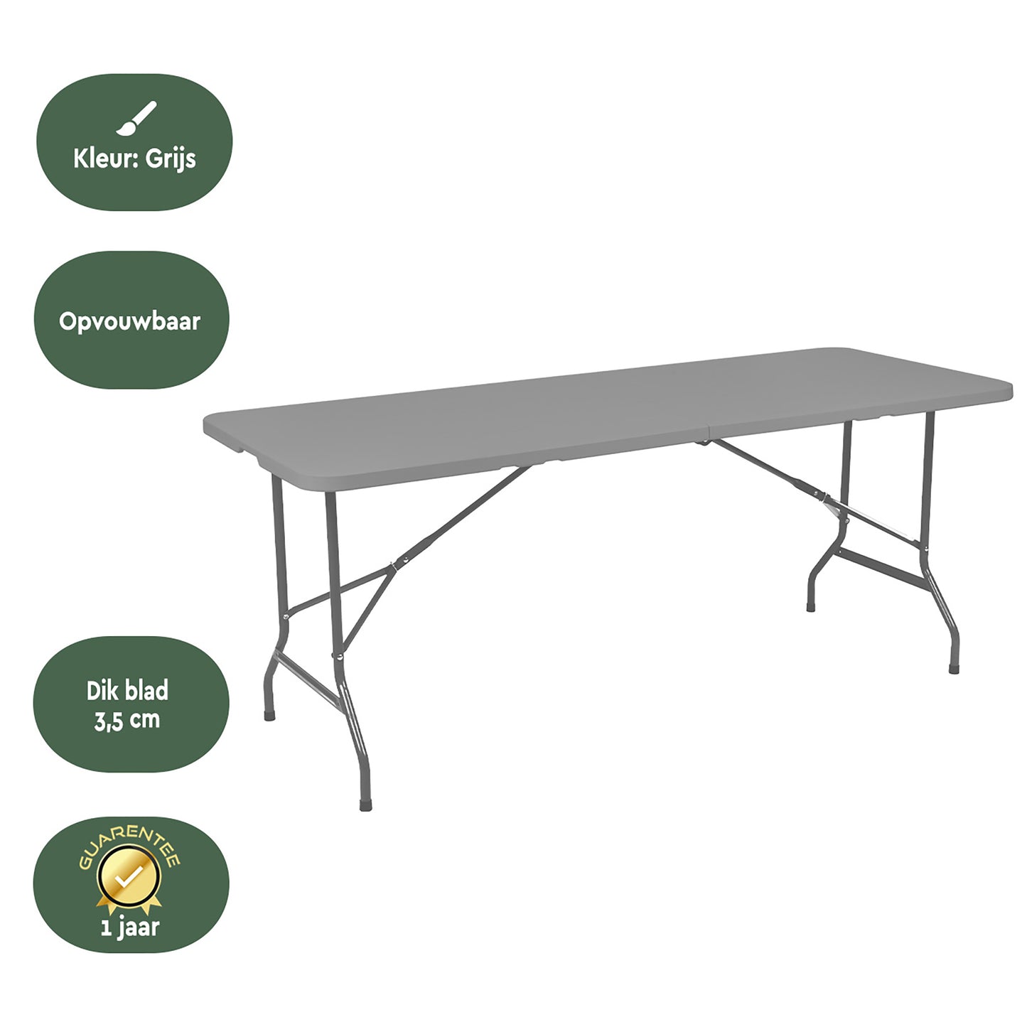 Vouwtafel Brasq 180x70x74cm met grijs kunststof blad - 3