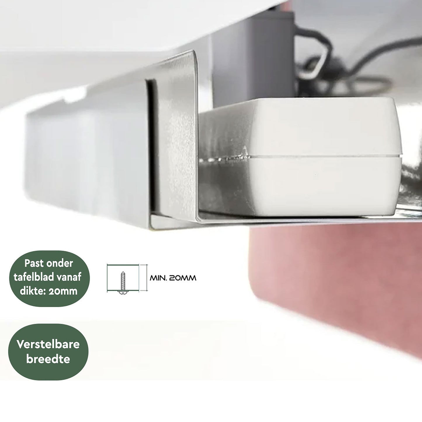 BRASQ Verstelbare Kabelgoot 75-150cm zilver voor onder bureau - 4