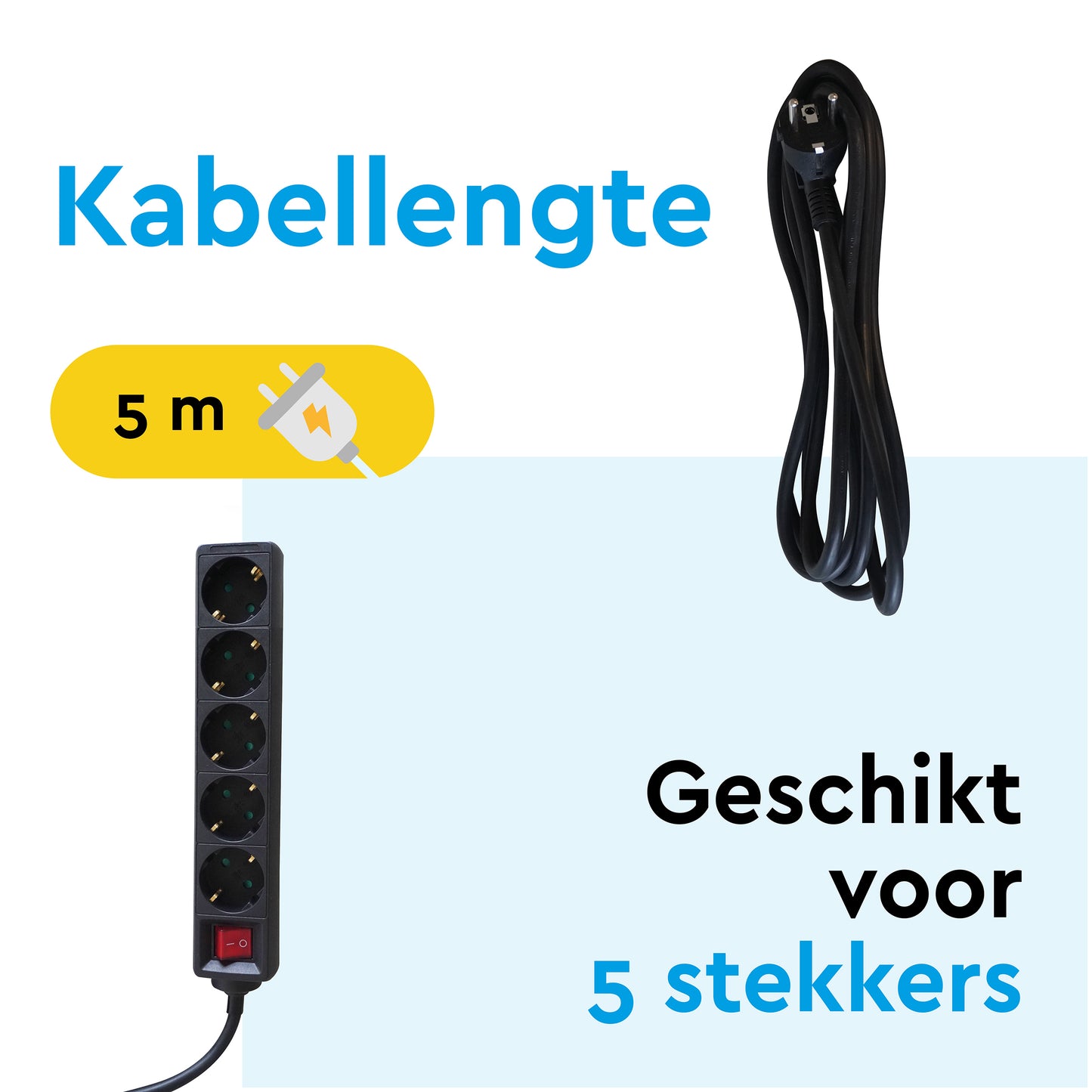 BRASQ 5-voudige stekkerdoos met schakelaar, 5 m, zwart - 3
