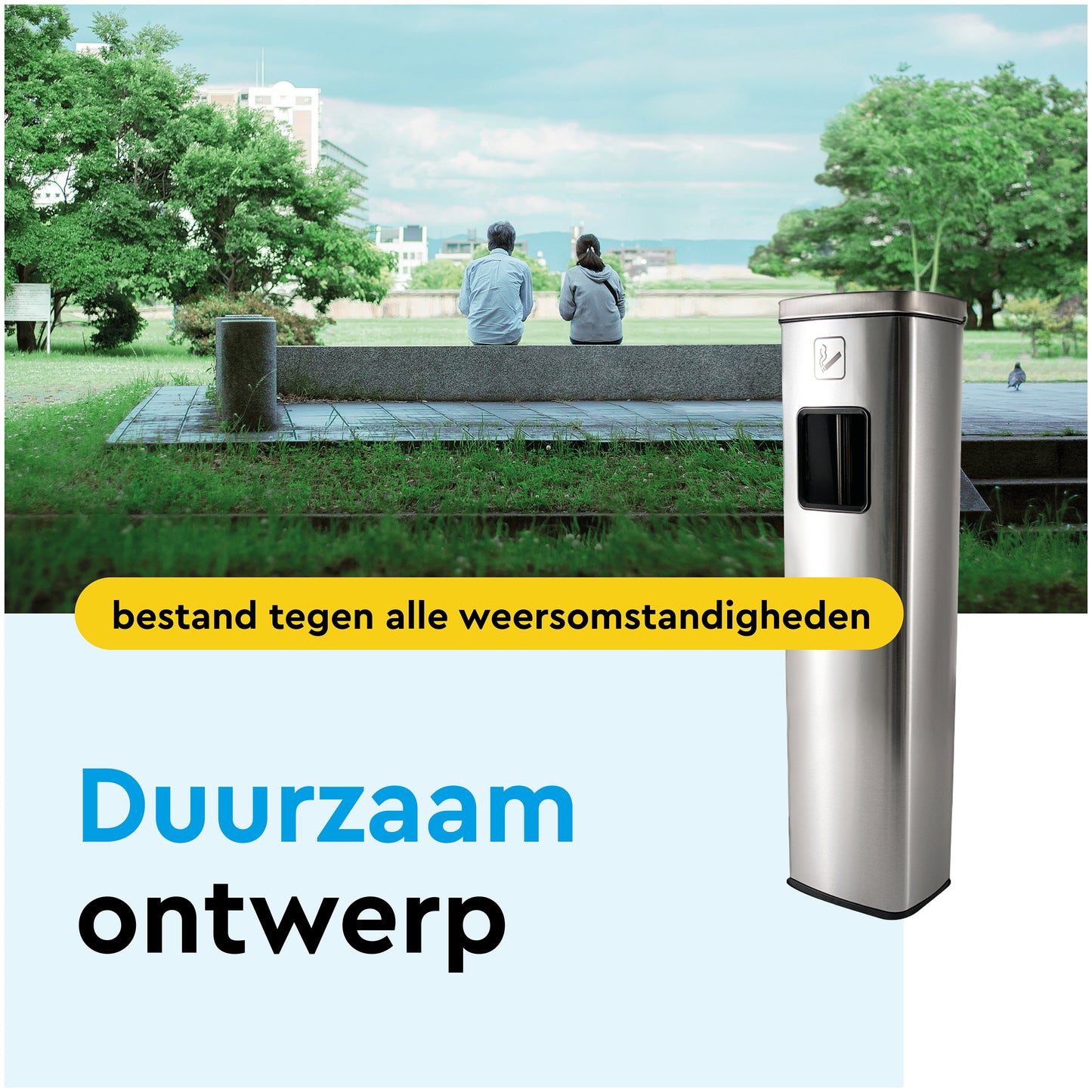 RVS afvalbak met asbak BRASQ 20 liter, vierkant - 3