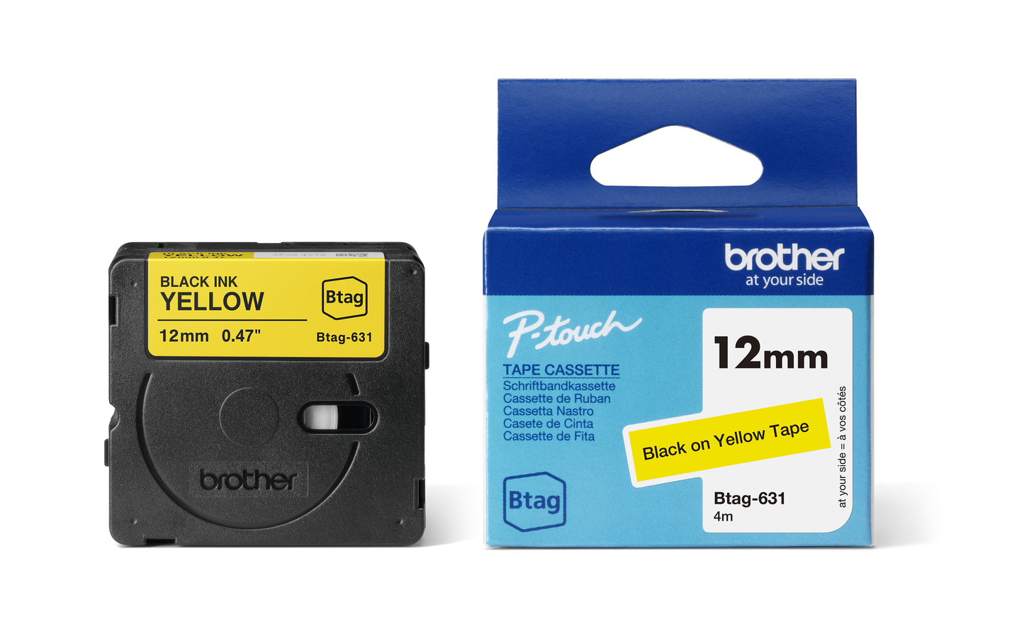 Labeltape Brother P-touch Btag631 12mm Geel met Zwarte Tekst - 3