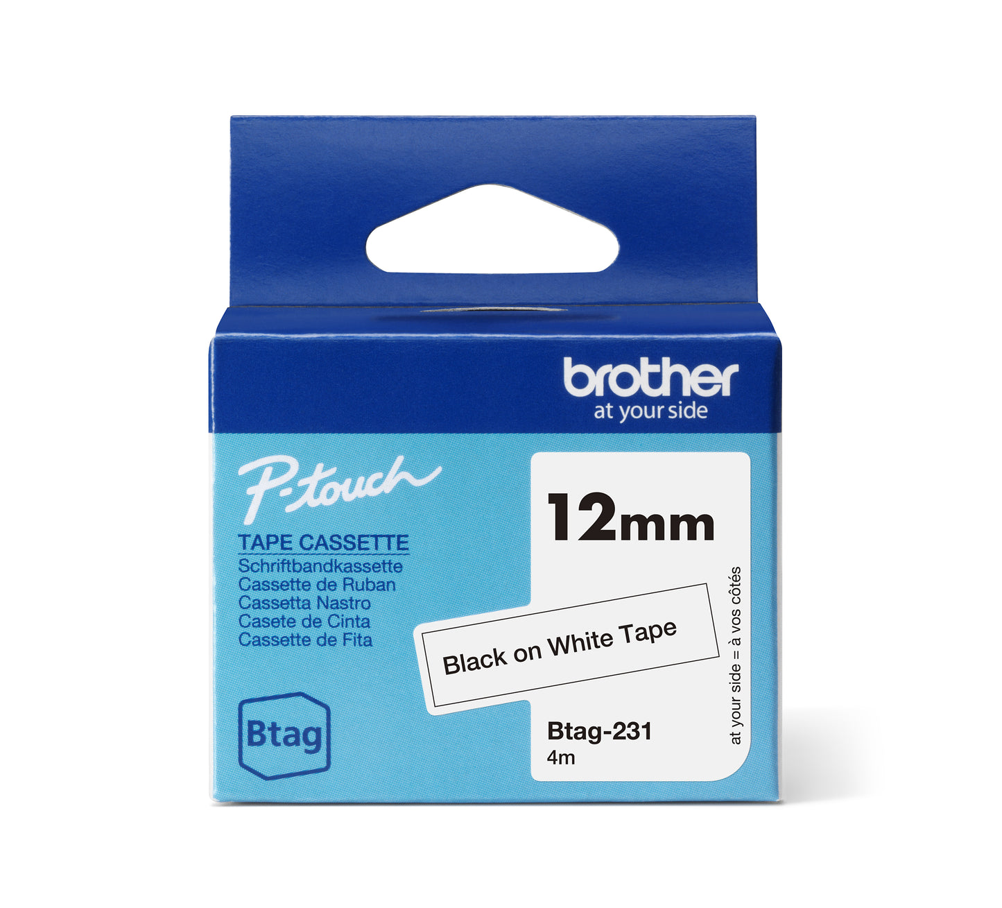 Labeltape Brother P-touch Btag231 12mm Wit met Zwarte Tekst