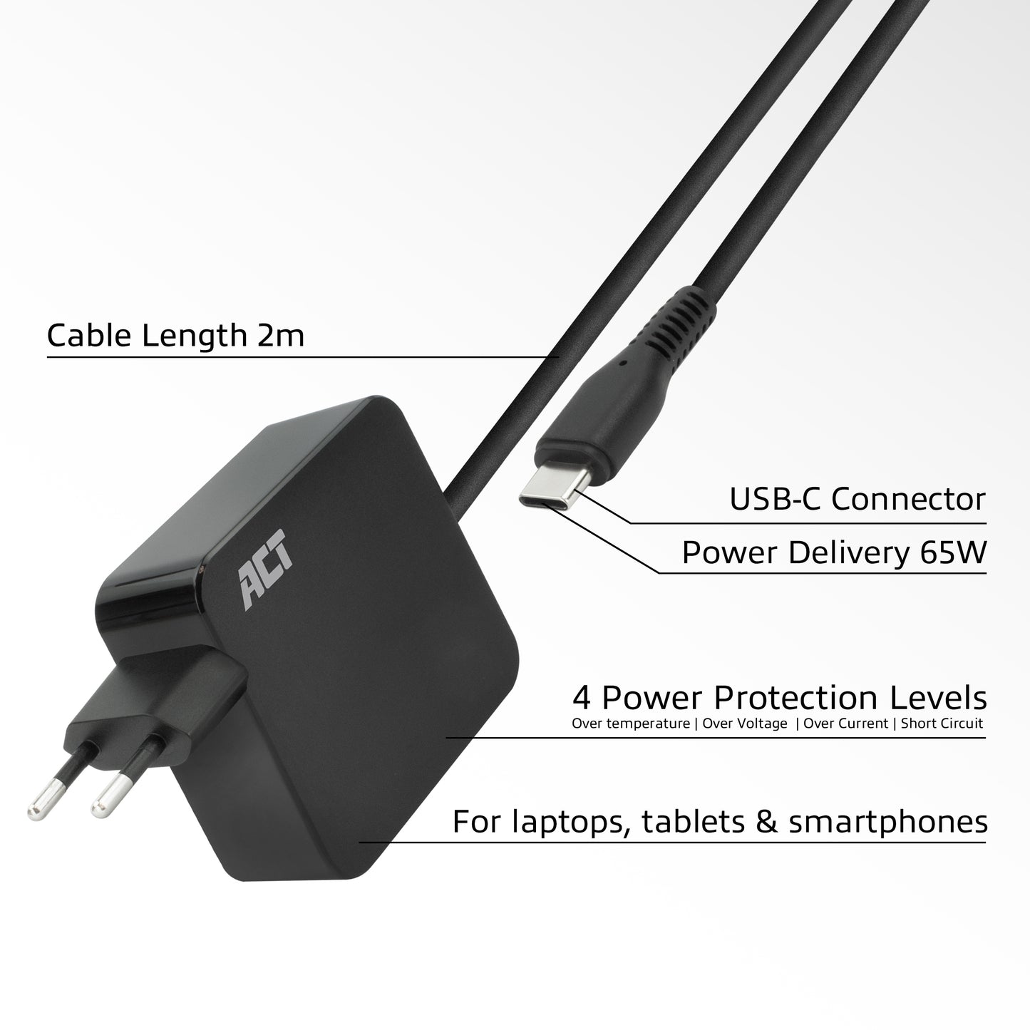 USB-C laptoplader 65W met Power Delivery en 2 meter kabel - 3
