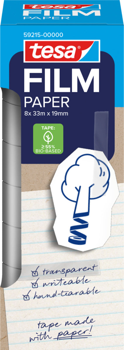 Plakband tesafilm papier 19mm x 33m, kopieerneut en beschrijfbaar