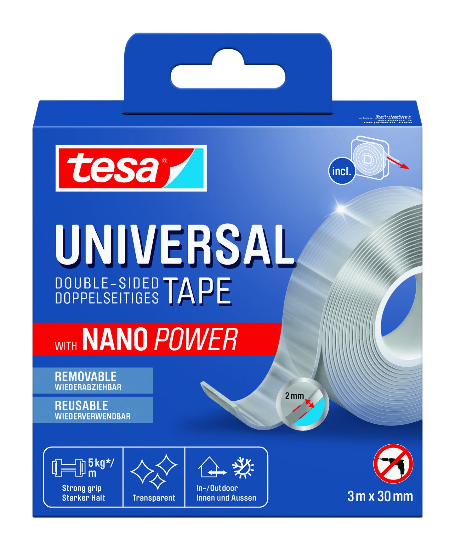 Plakband tesa Nano Power Dubbelzijdig 30mm x 3m