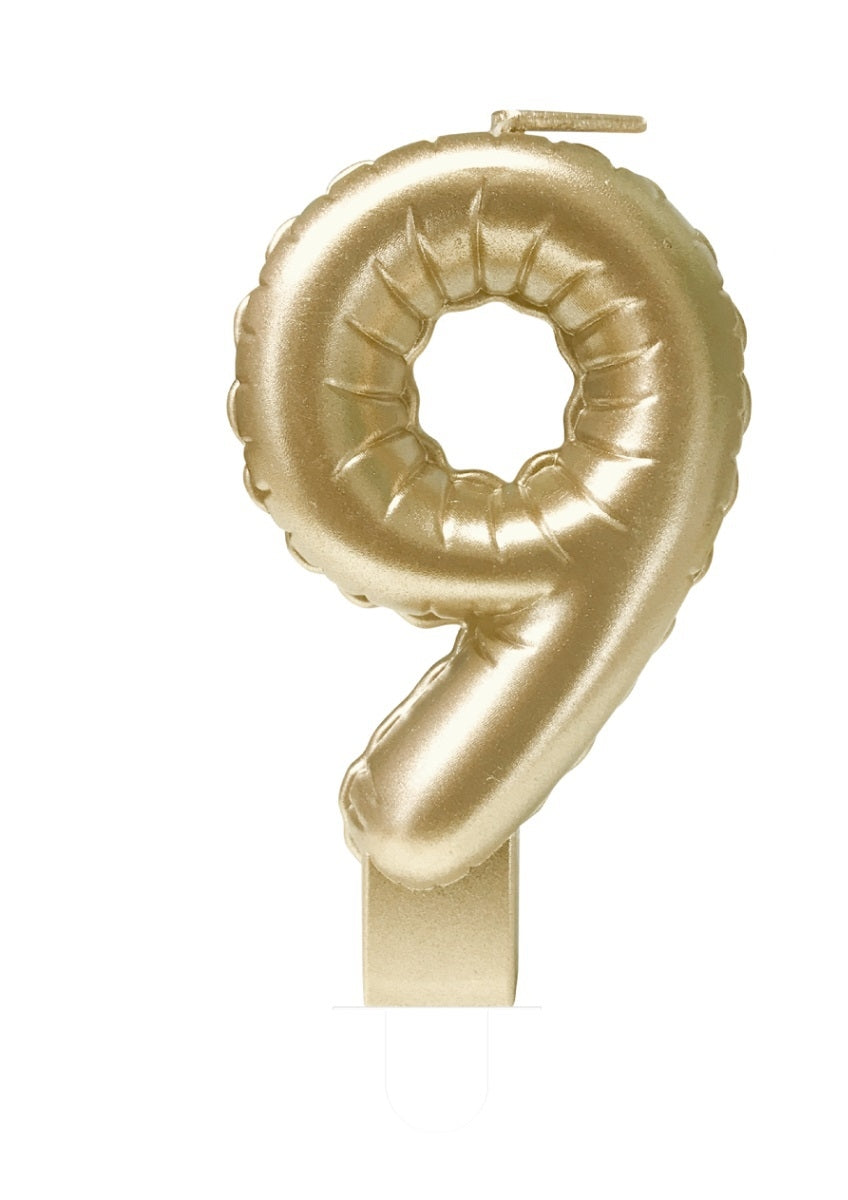 Gouden foil ballon kaarsje voor leeftijd 9