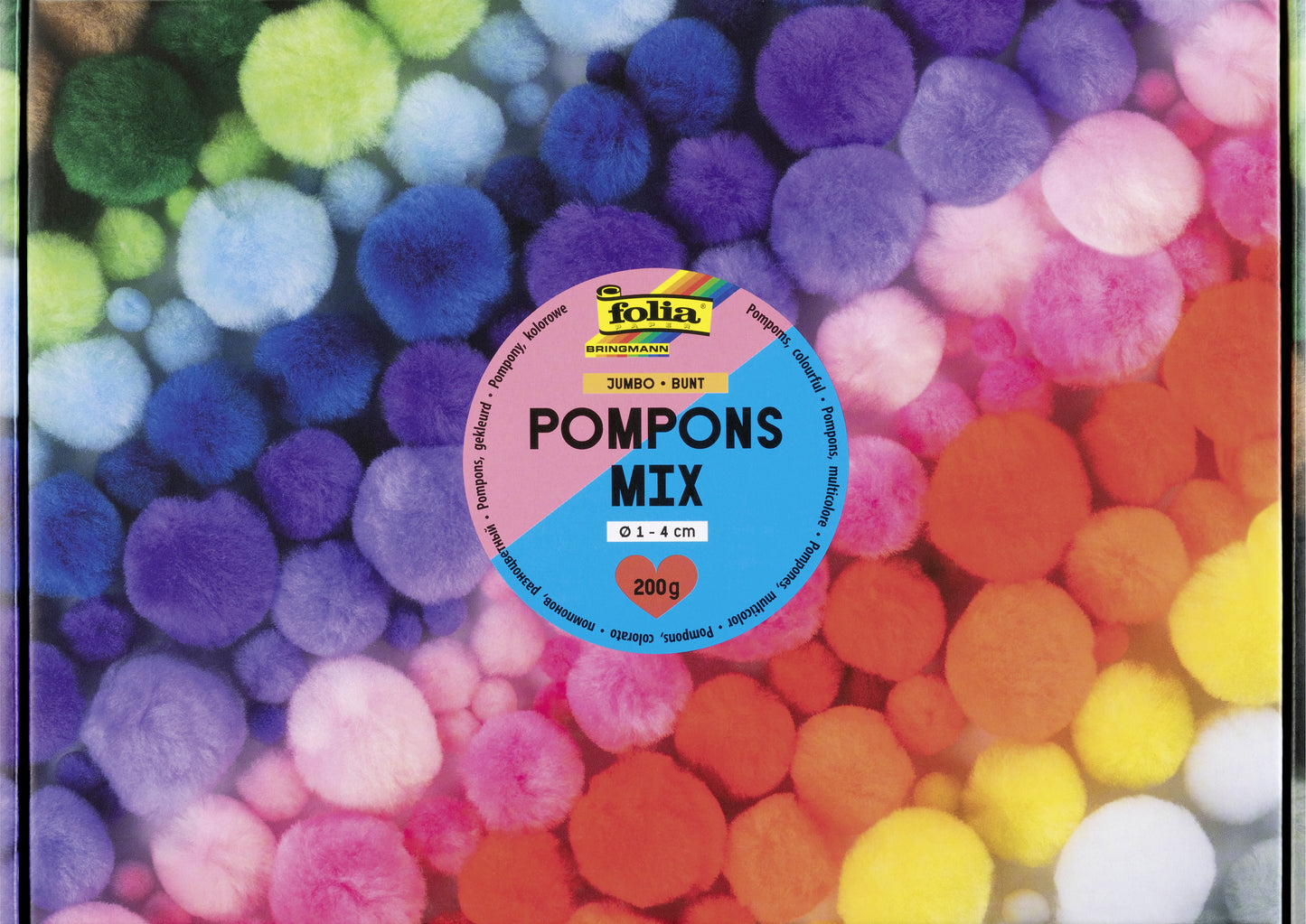Assortiment pompons, 200 gram in 15 kleuren