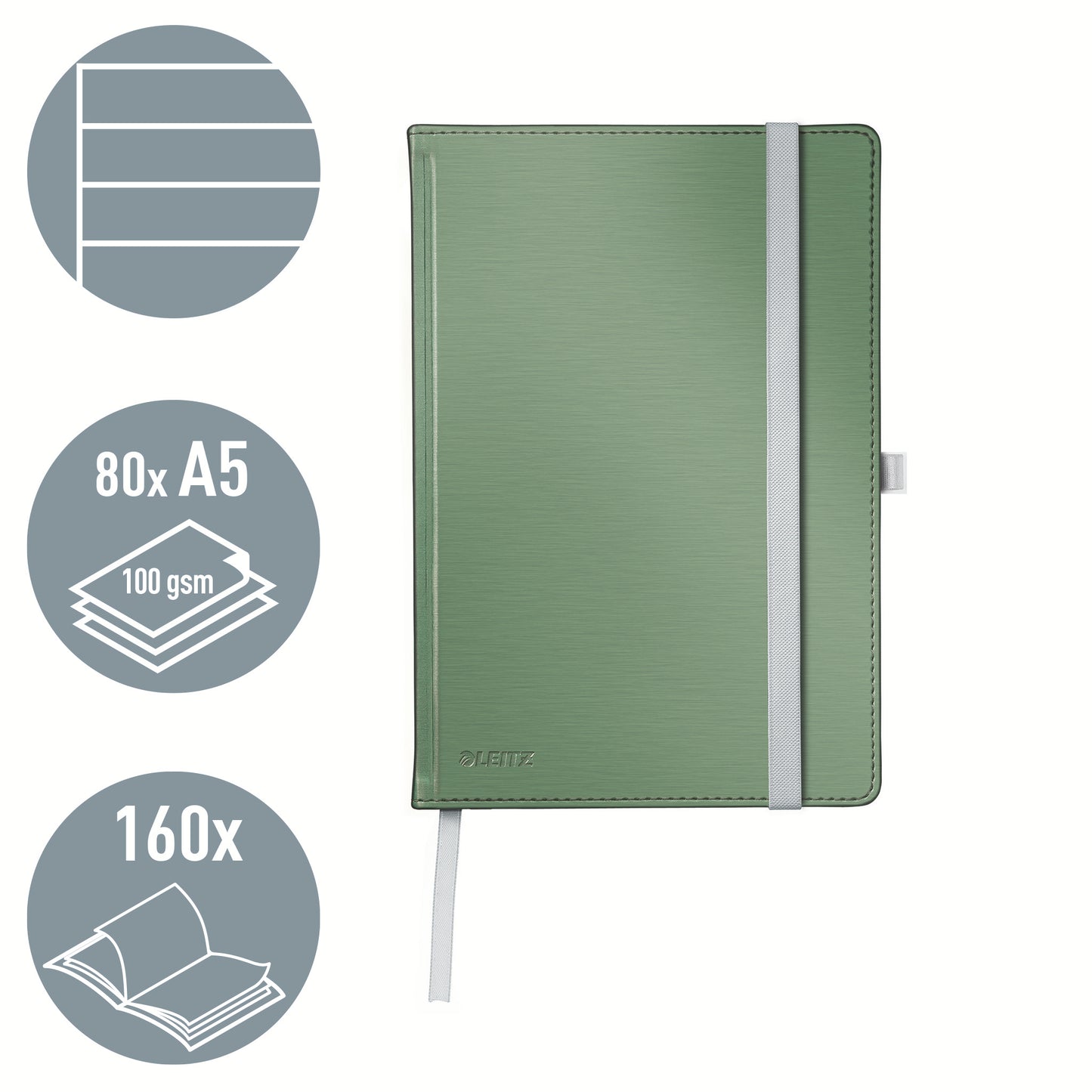 Notitieboek Leitz Style A5 met 160 lijntjes, pen- en vakhouder in groen - 2
