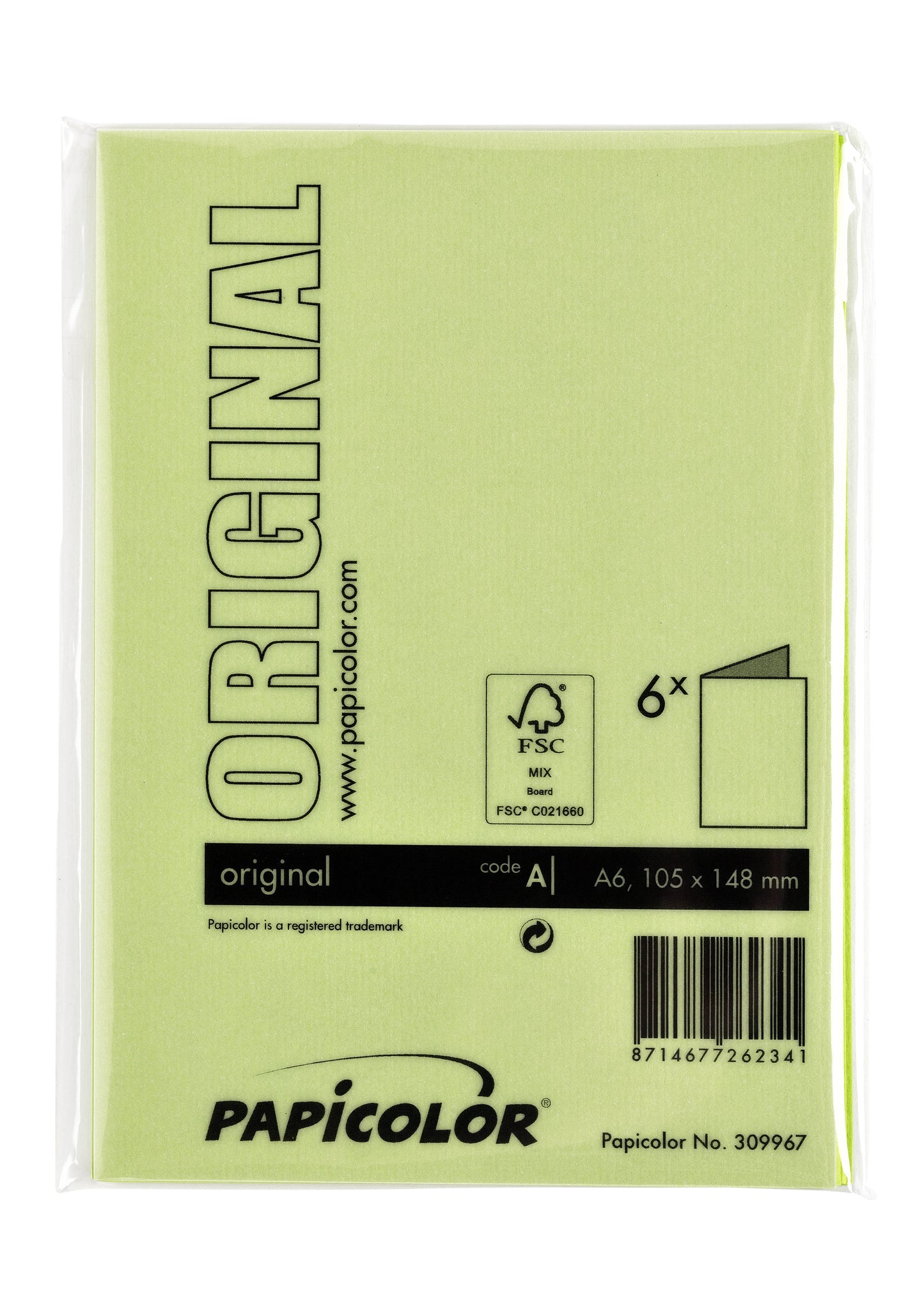 Dubbele correspondentiekaart A6 appelgroen, 105x148mm, 210g, pak 6 - 3