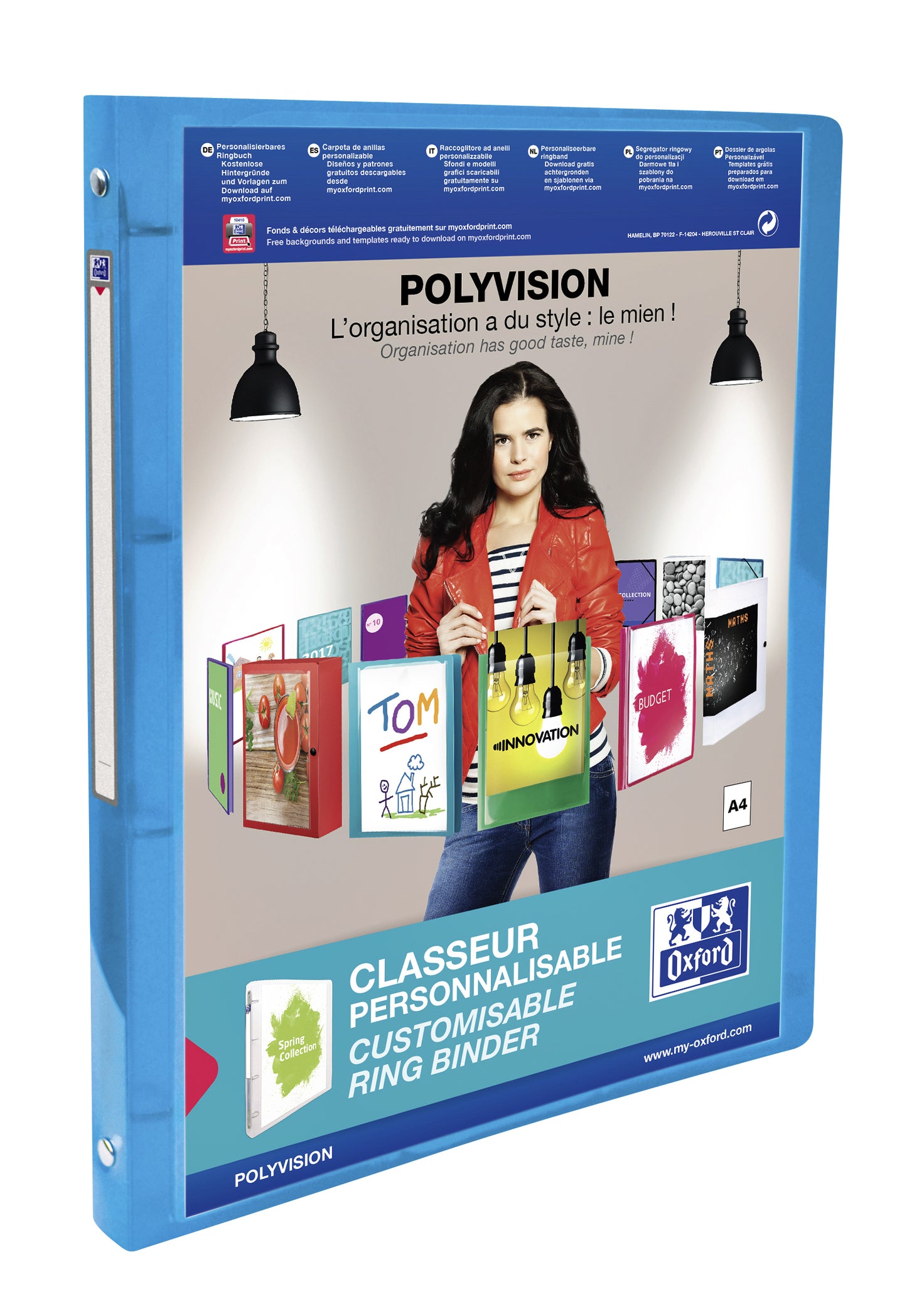 Oxford Polyvision A4 4-Rings Ringband met Transparante Insteektas Blauw