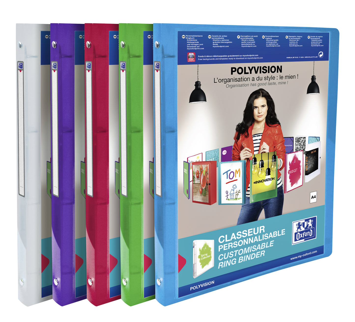 Oxford Polyvision A4 4-Rings Ringband met Assortiment Kleuren 20mm