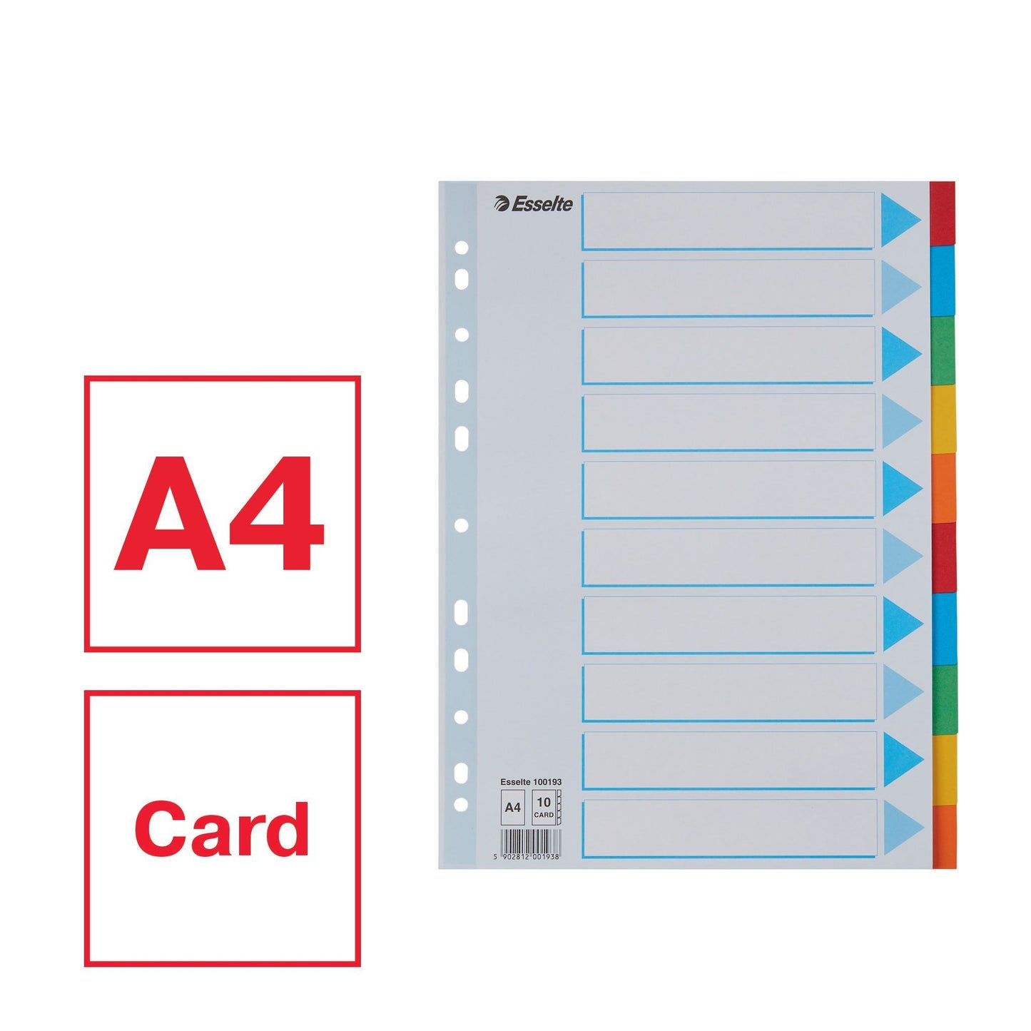 Esselte stand A4 gekleurde kartonnen tabbladen, 10-delig - 3
