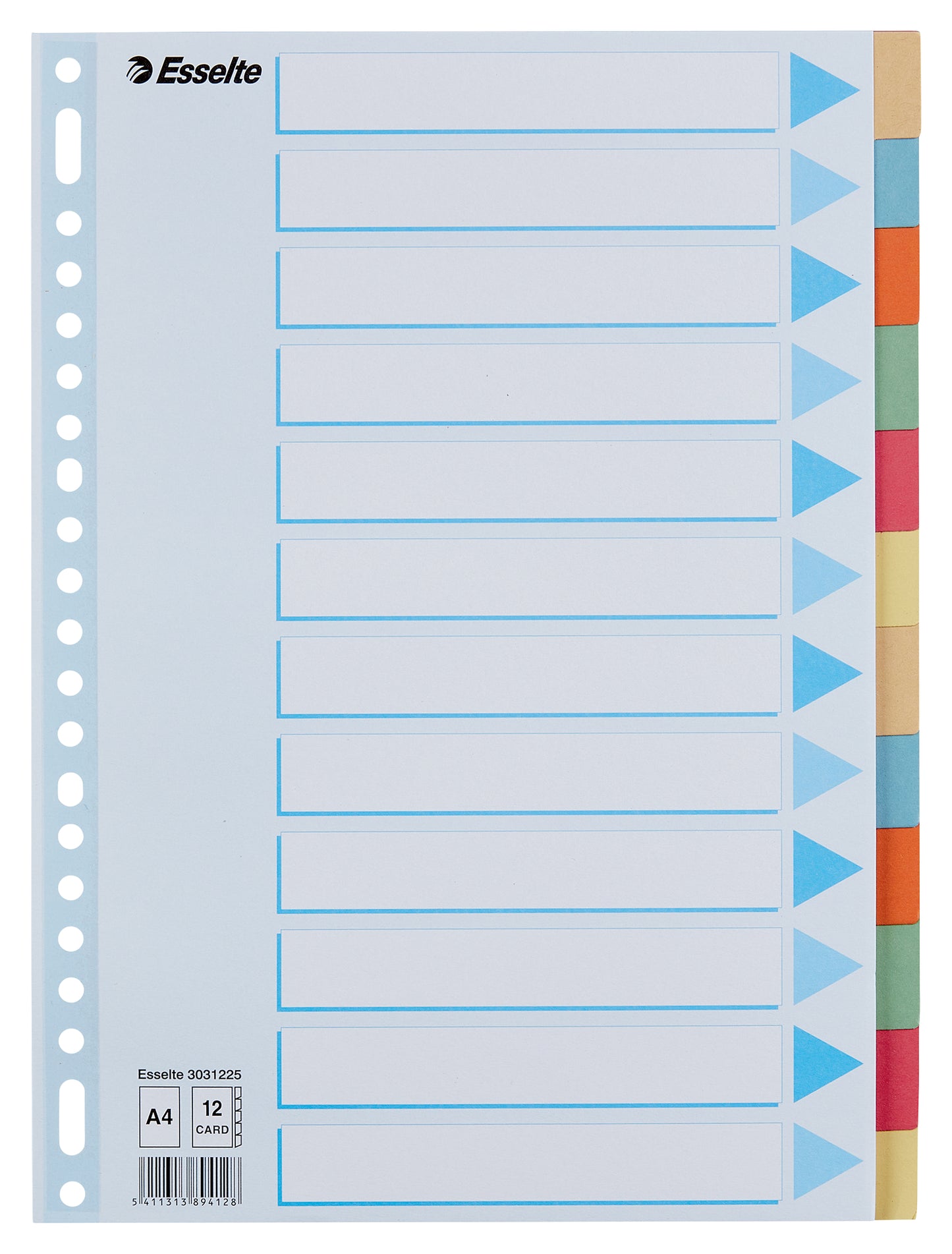 Esselte Premium A4 kartonnen tabbladen 12-dlg, 23-rings, gemengde kleuren