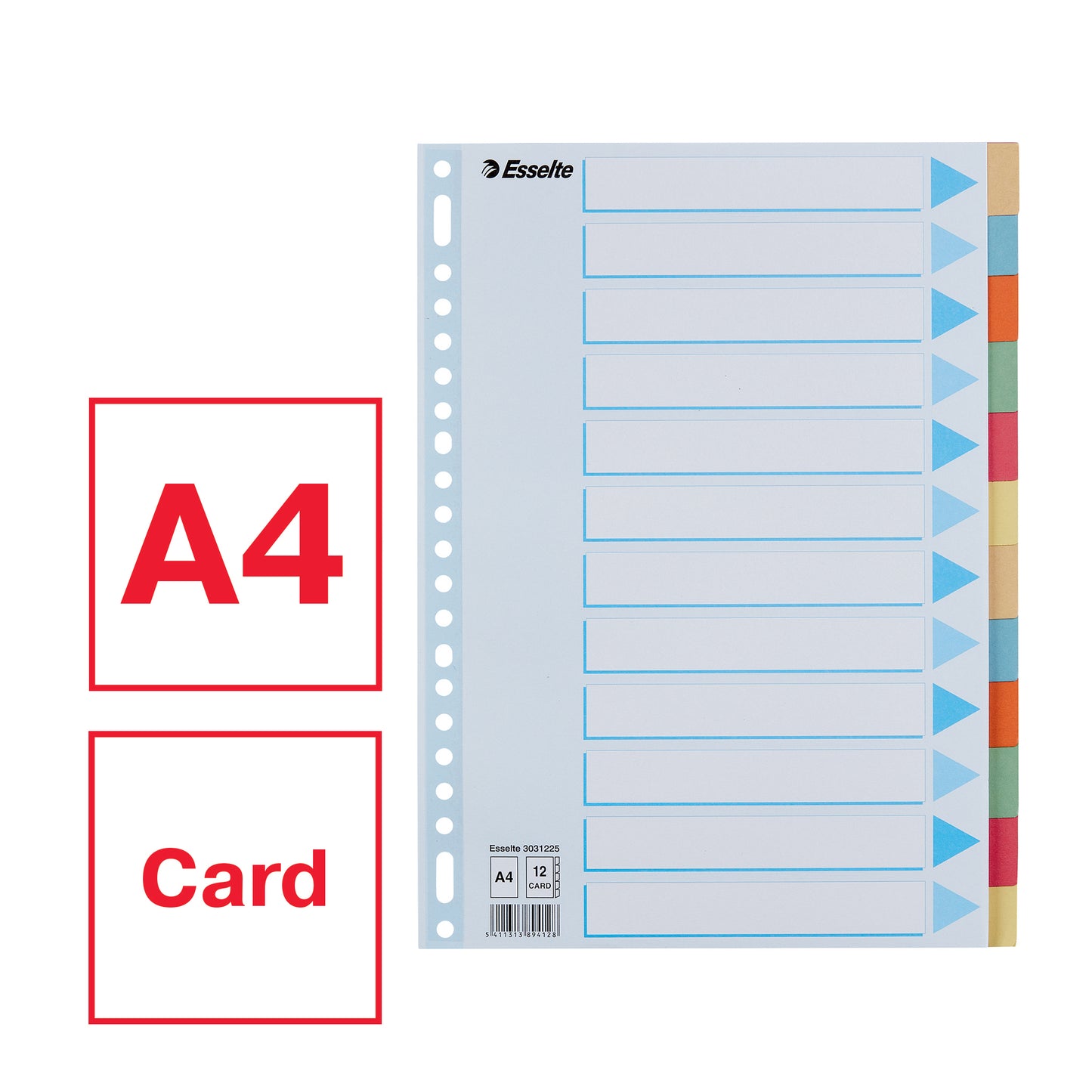 Esselte Premium A4 kartonnen tabbladen 12-dlg, 23-rings, gemengde kleuren - 6